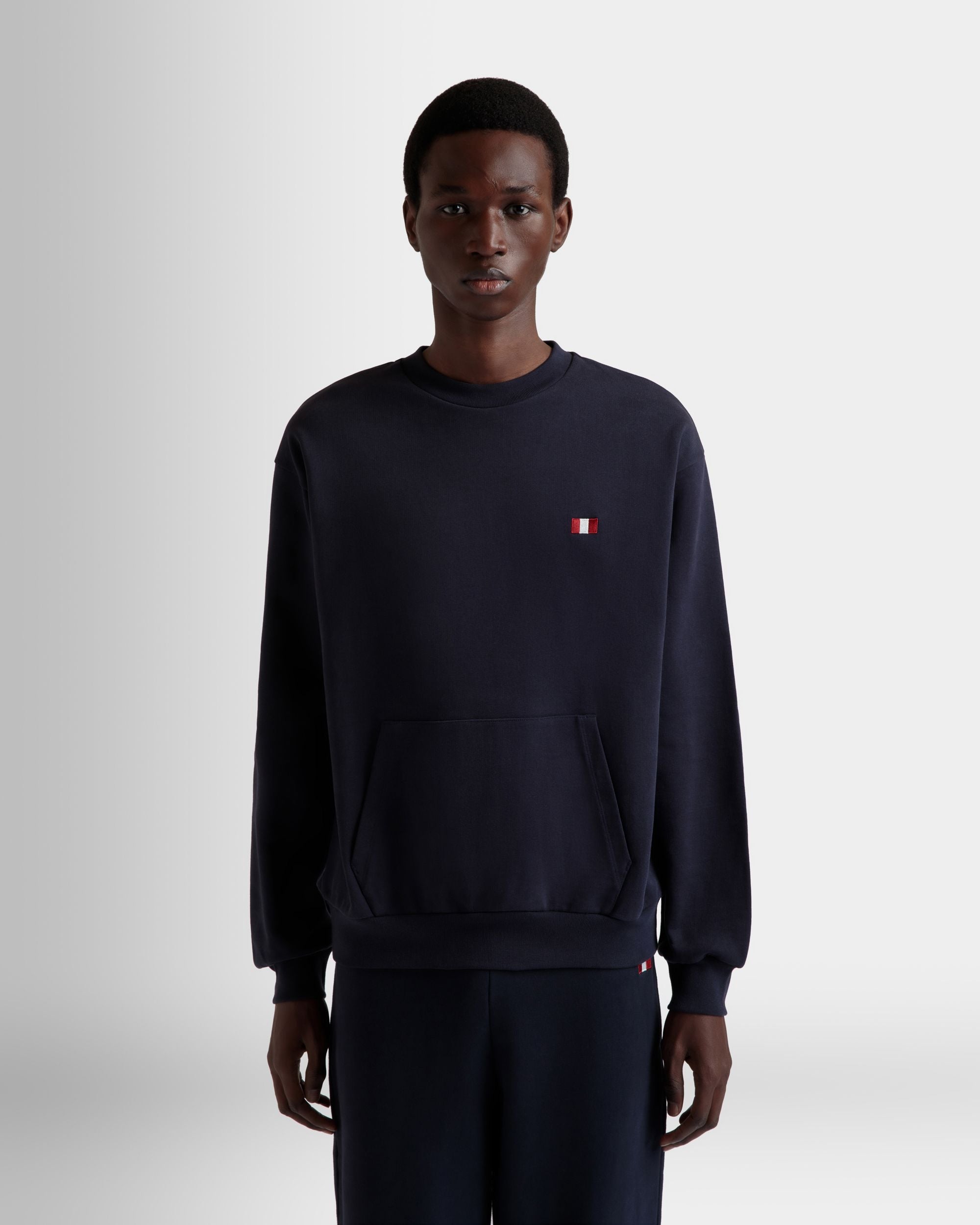 Sudadera De Cuello Redondo Con Bally Flag De Algodón Navy Blue - Hombre - Bally - 08