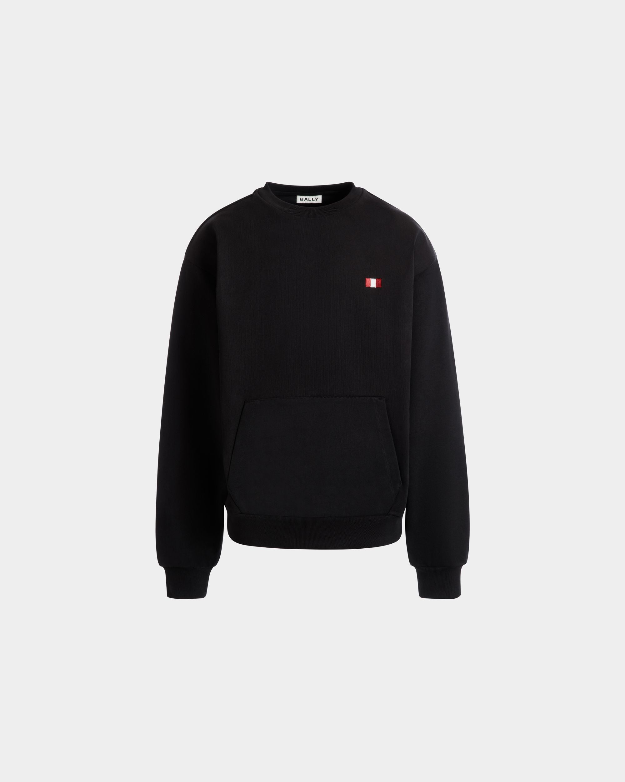 Sudadera De Cuello Redondo De Algodón Negro Con Bally Flag - Hombre - Bally - 01
