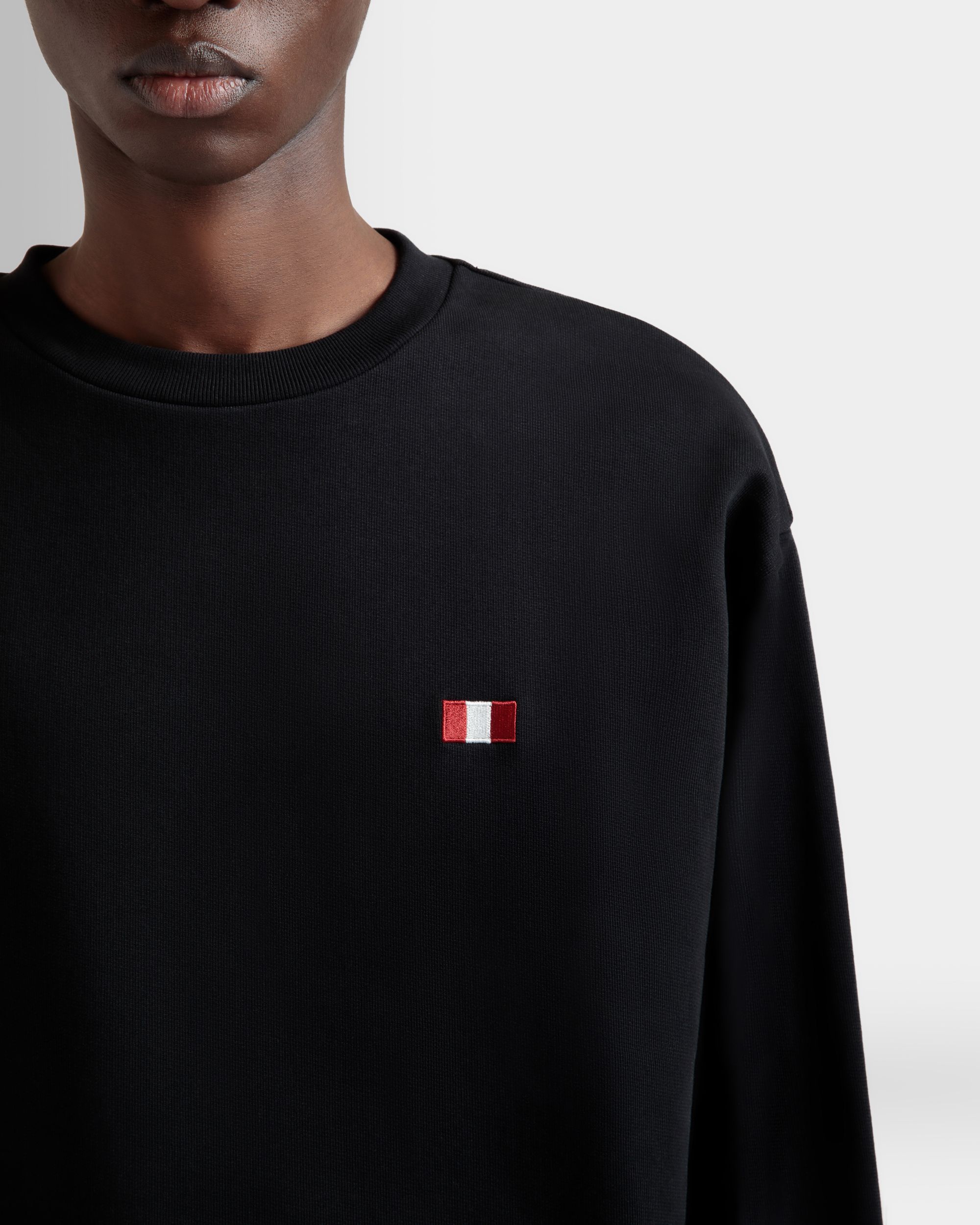 Sudadera De Cuello Redondo De Algodón Negro Con Bally Flag - Hombre - Bally - 03