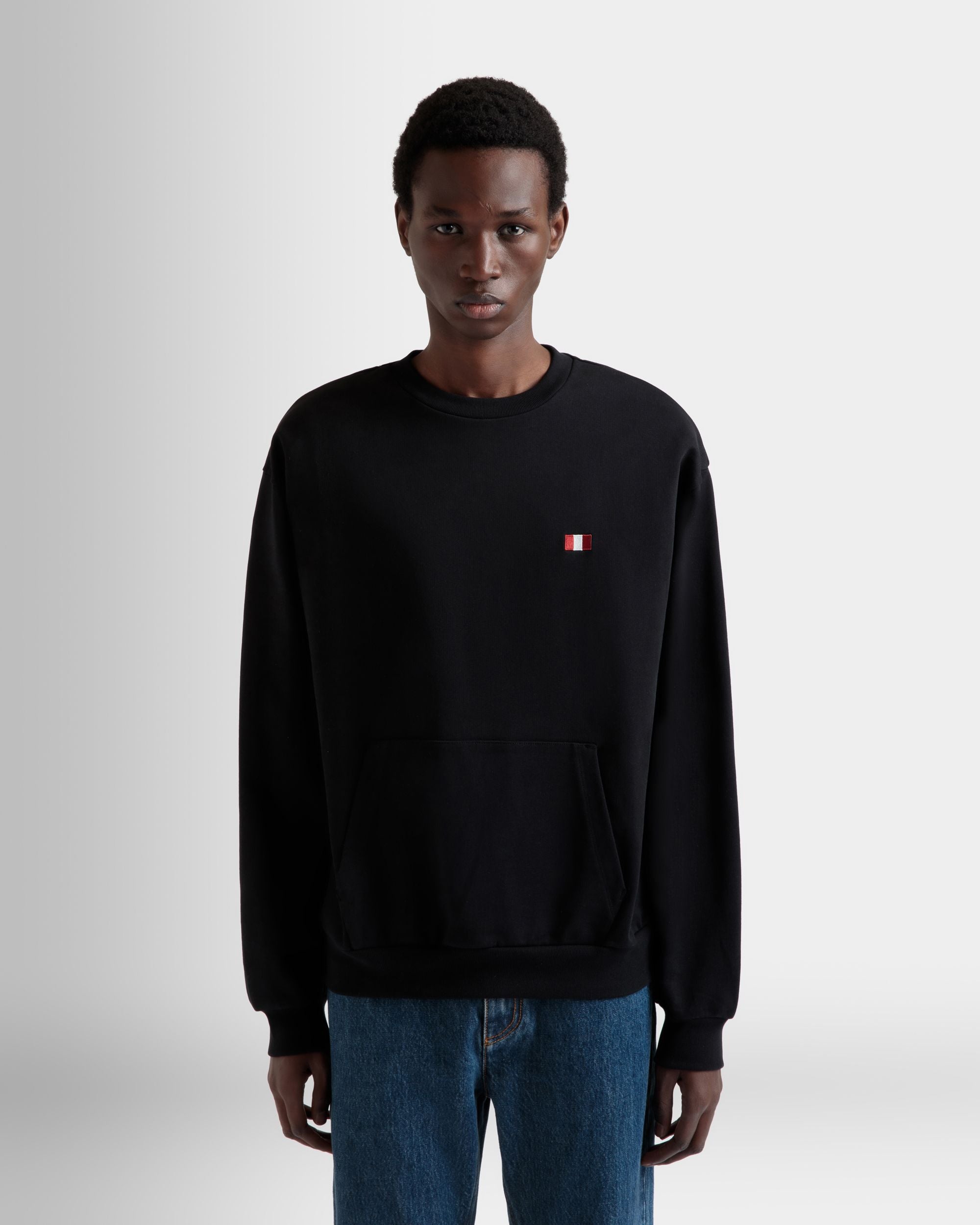 Sudadera De Cuello Redondo De Algodón Negro Con Bally Flag - Hombre - Bally - 08