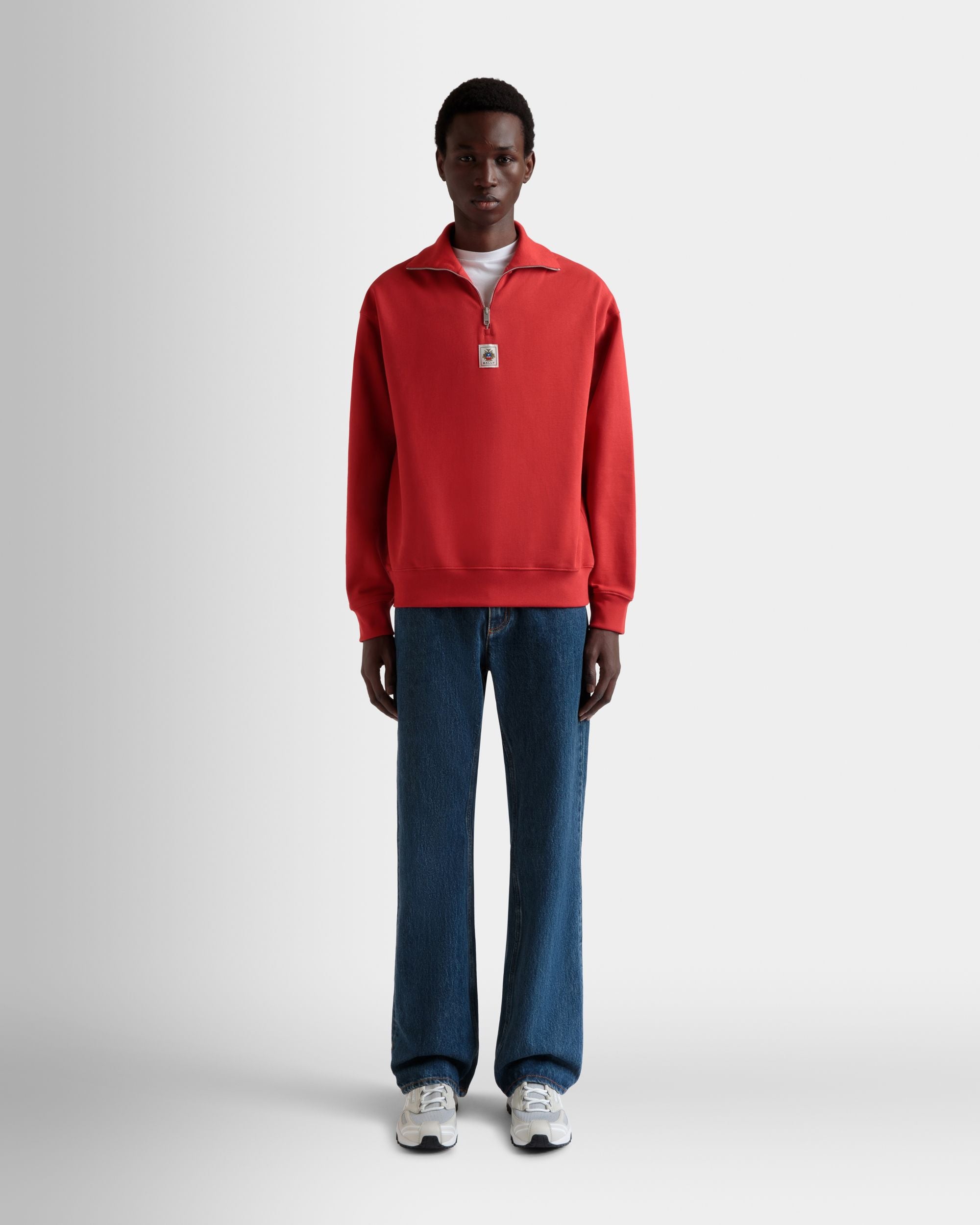 Sudadera De Algodón Rojo Con Cremallera Corta - Hombre - Bally - 02