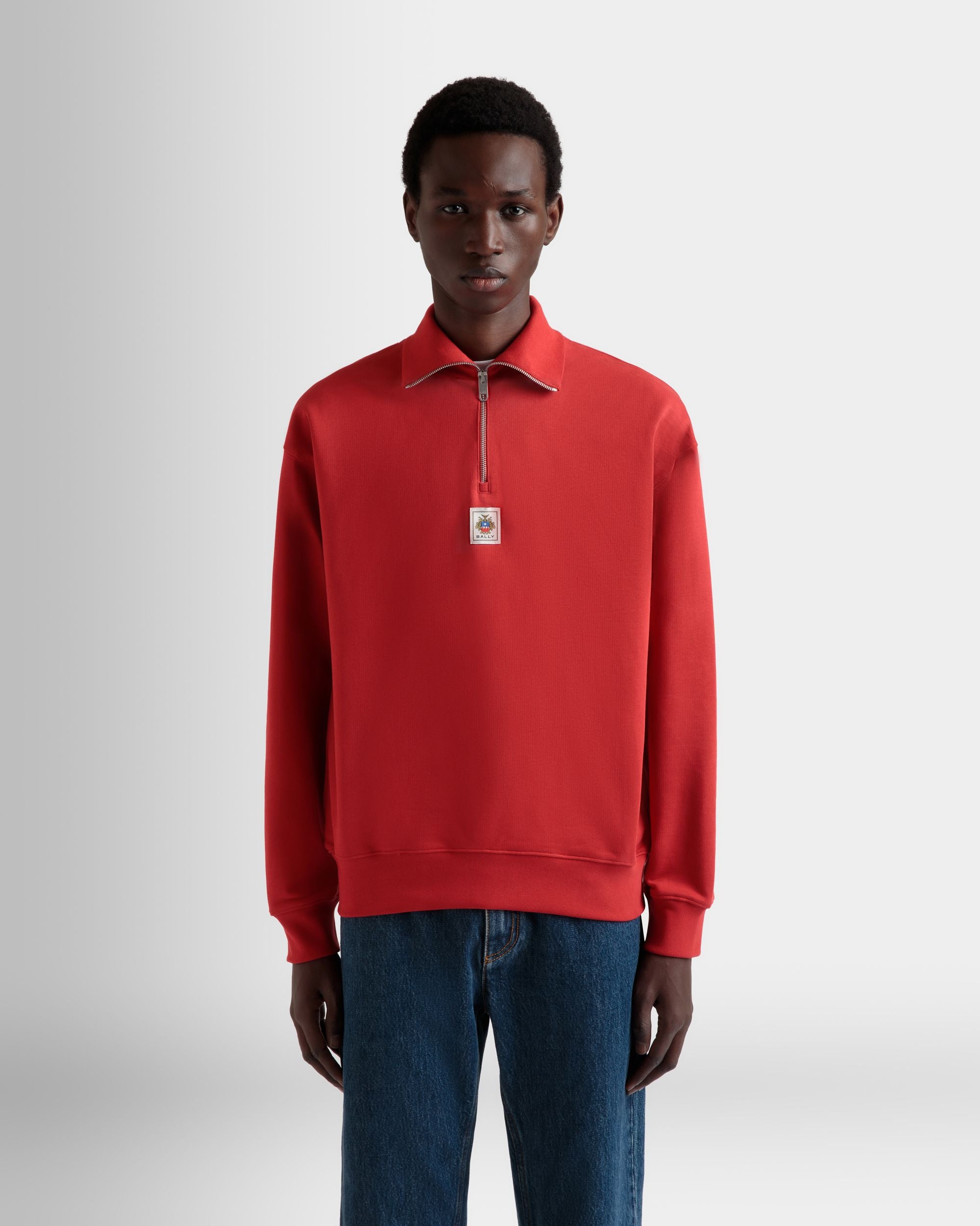 Sudadera De Algodón Rojo Con Cremallera Corta - Hombre - Bally - 08