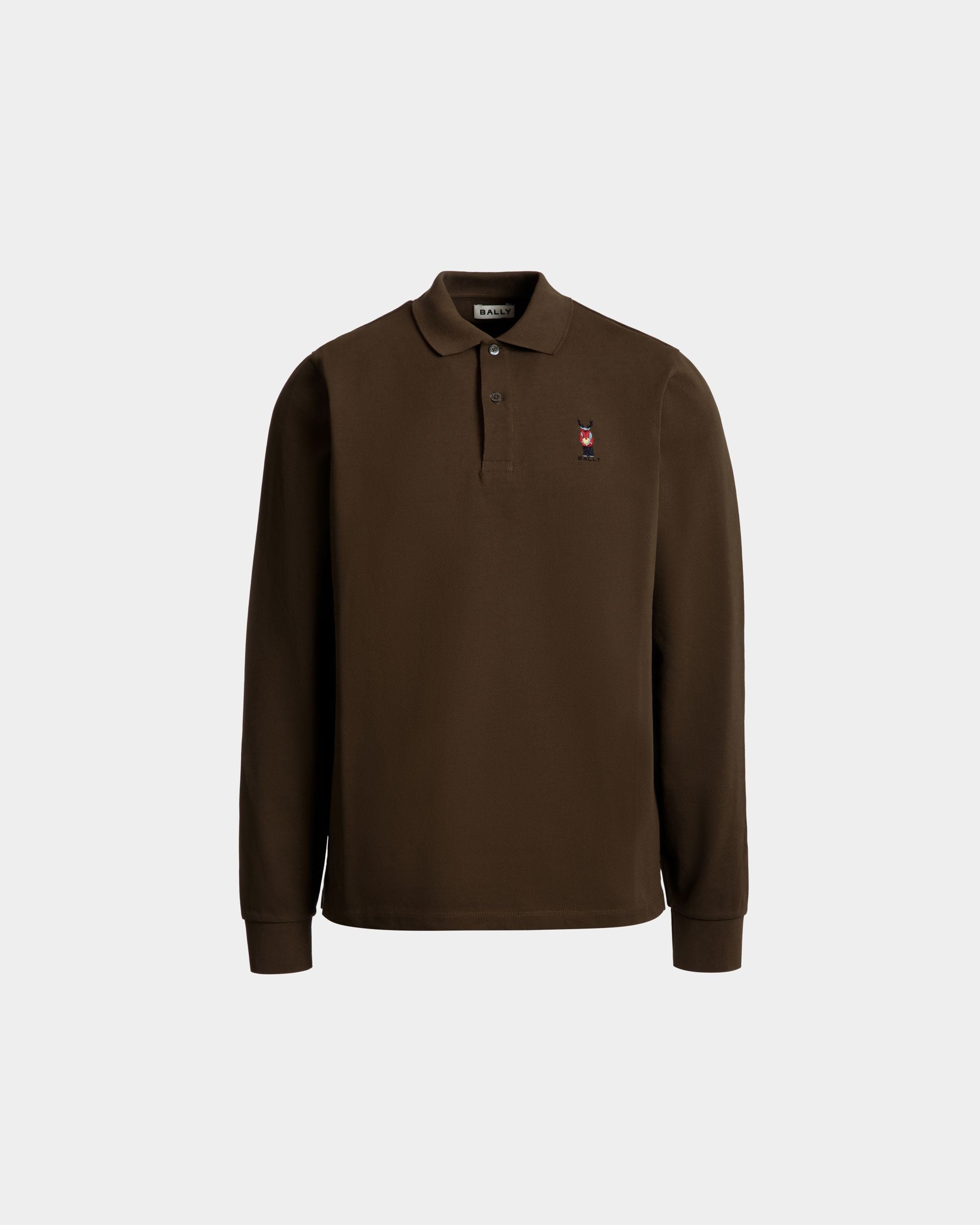 Polo De Manga Larga De Algodón Marrón Con Forest Mask - Hombre - Bally - 01