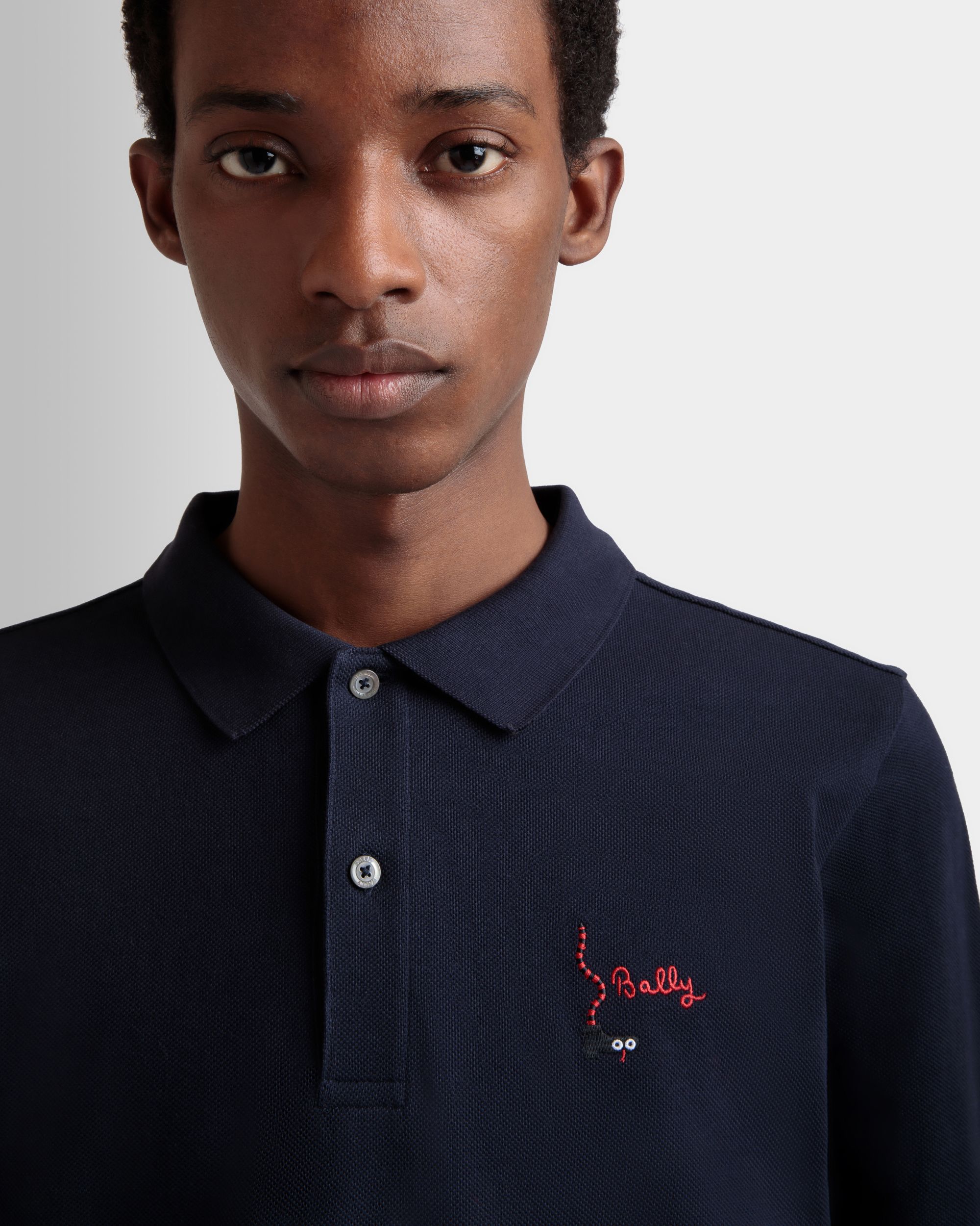 Polo De Manga Larga De Algodón Navy Blue - Hombre - Bally - 03