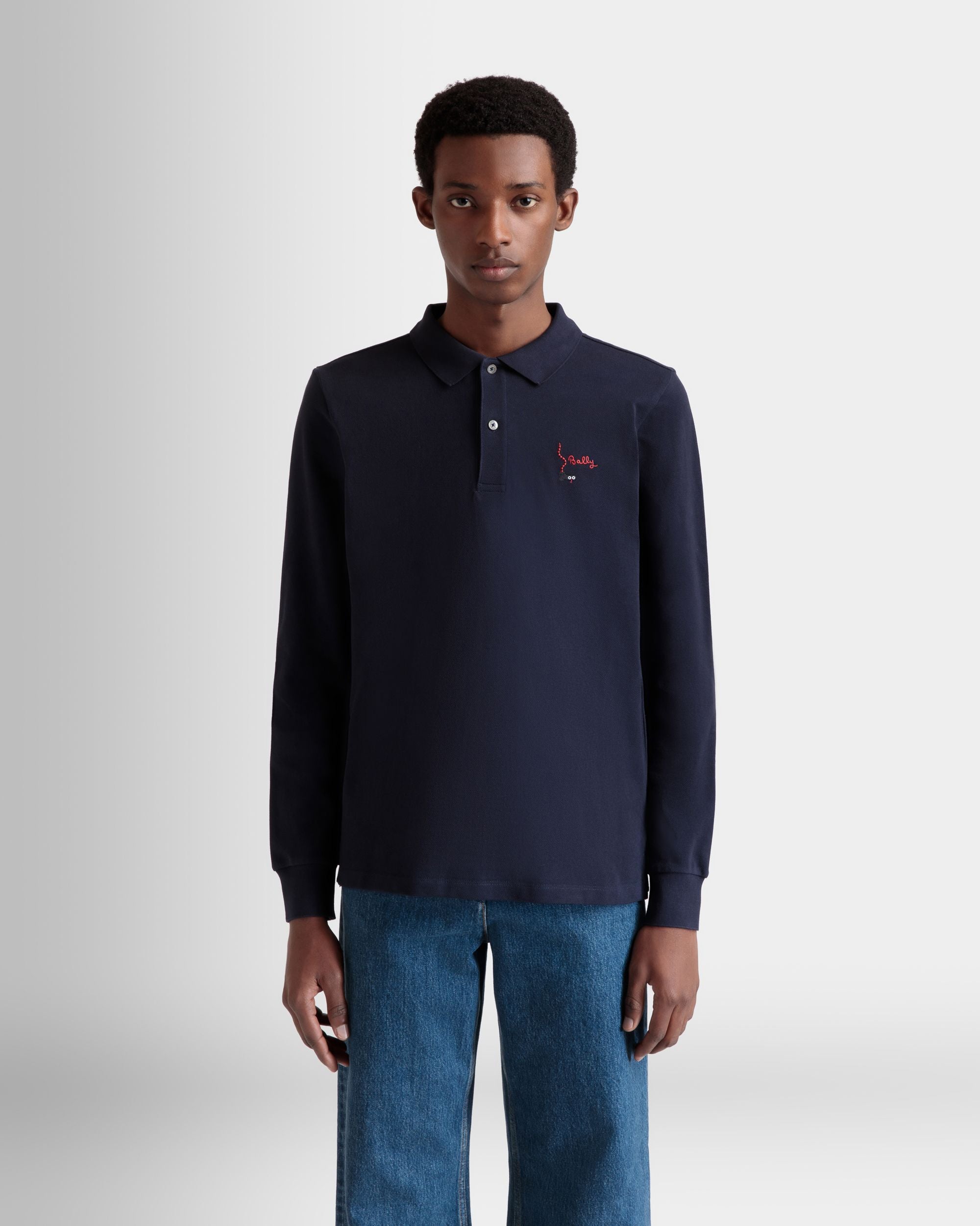 Polo De Manga Larga De Algodón Navy Blue - Hombre - Bally - 08