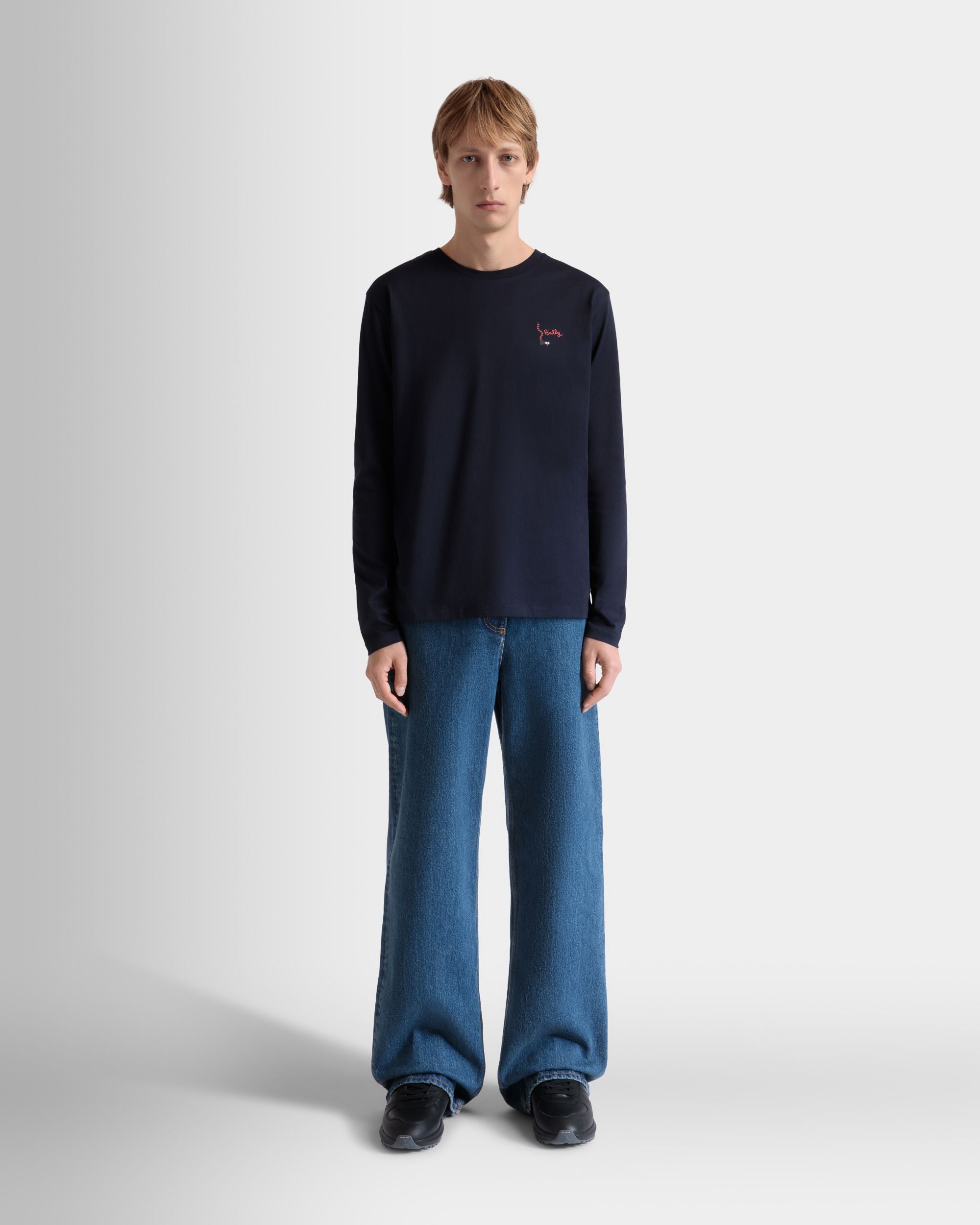 Camiseta De Manga Larga De Algodón Navy Blue - Hombre - Bally - 02