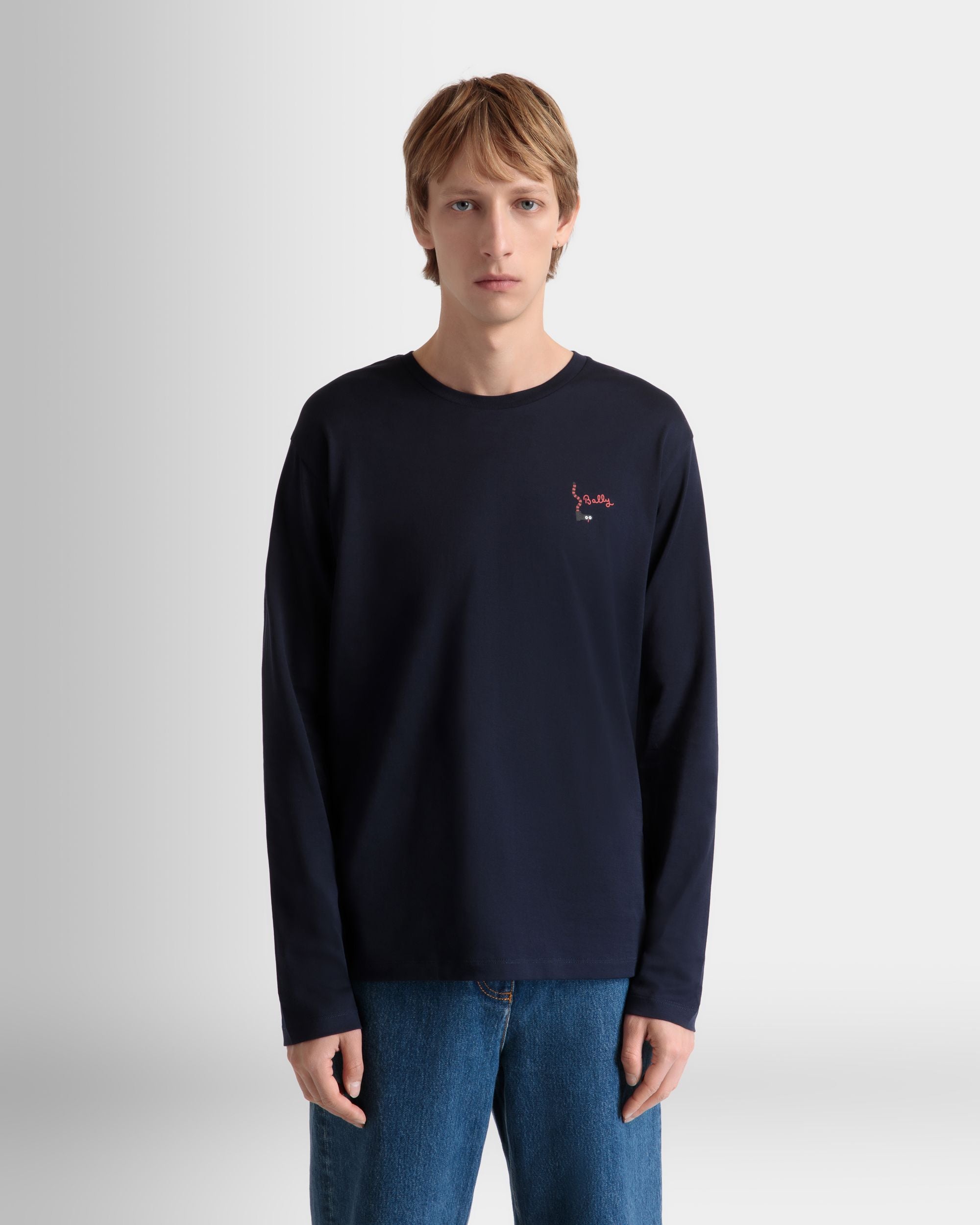 Camiseta De Manga Larga De Algodón Navy Blue - Hombre - Bally - 08