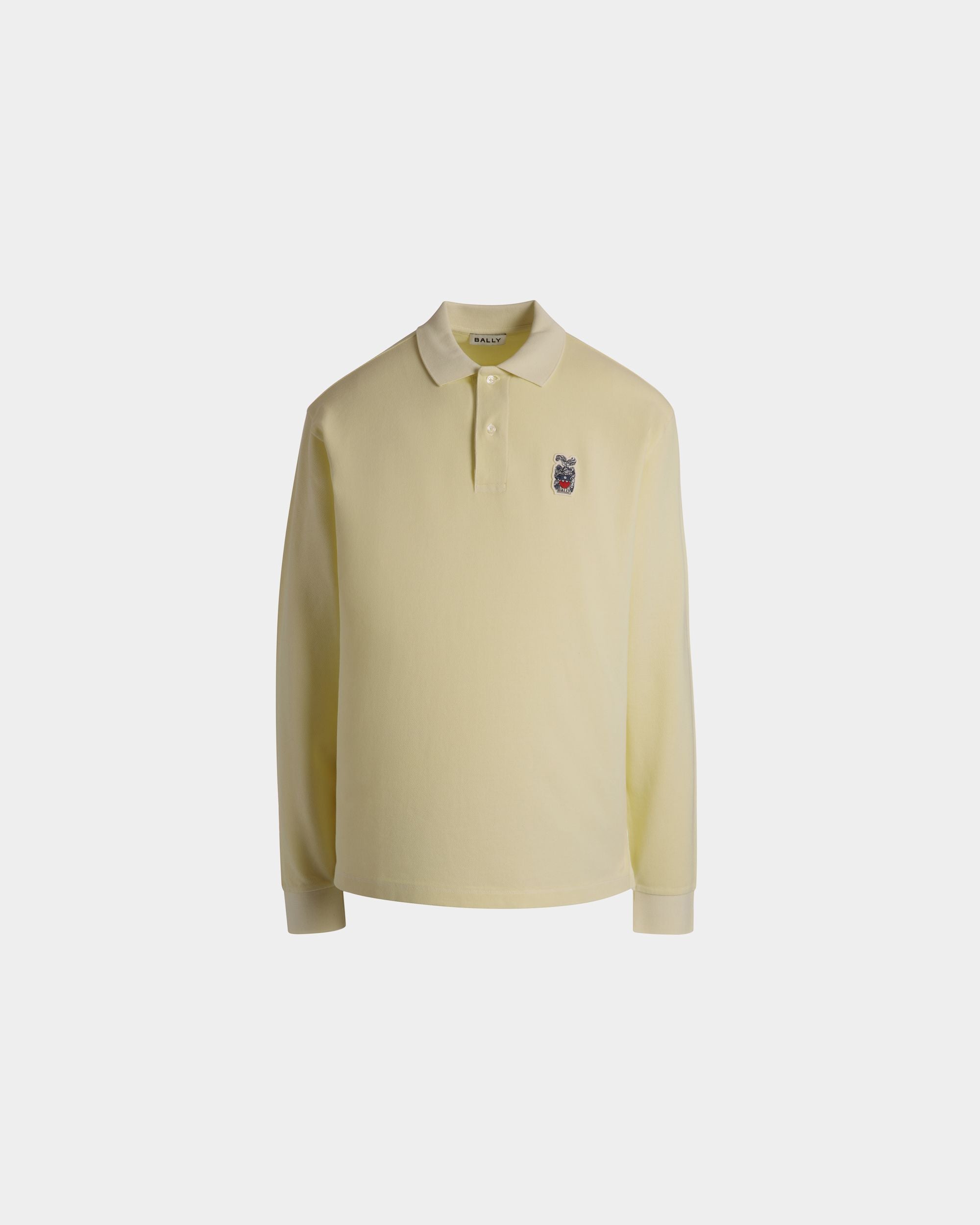 Long Sleeve Polo Shirt in Dusty Yellow Cotton - Men's - Bally - 01