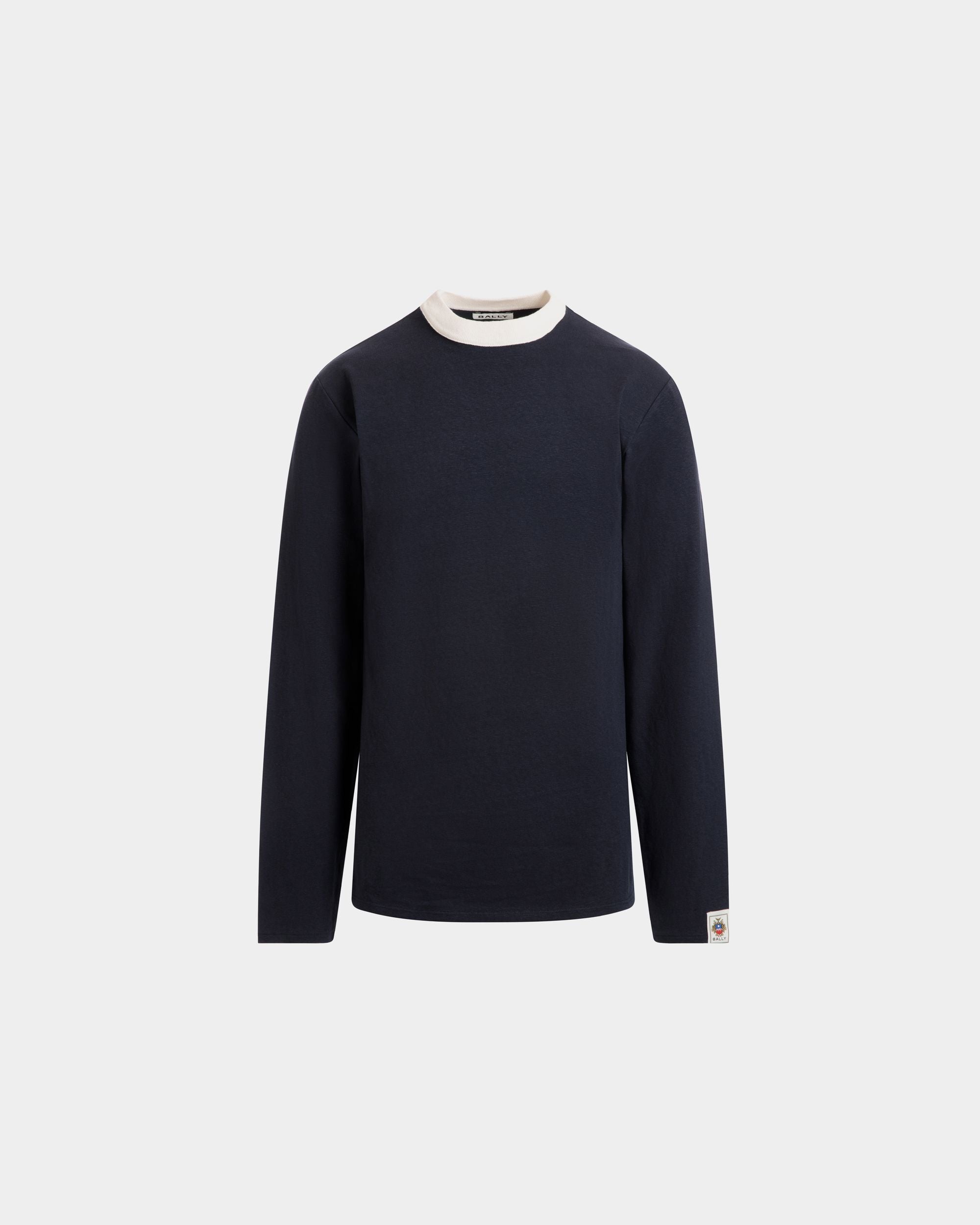 Camiseta De Manga Larga De Algodón Elástico Navy Blue - Hombre - Bally - 01