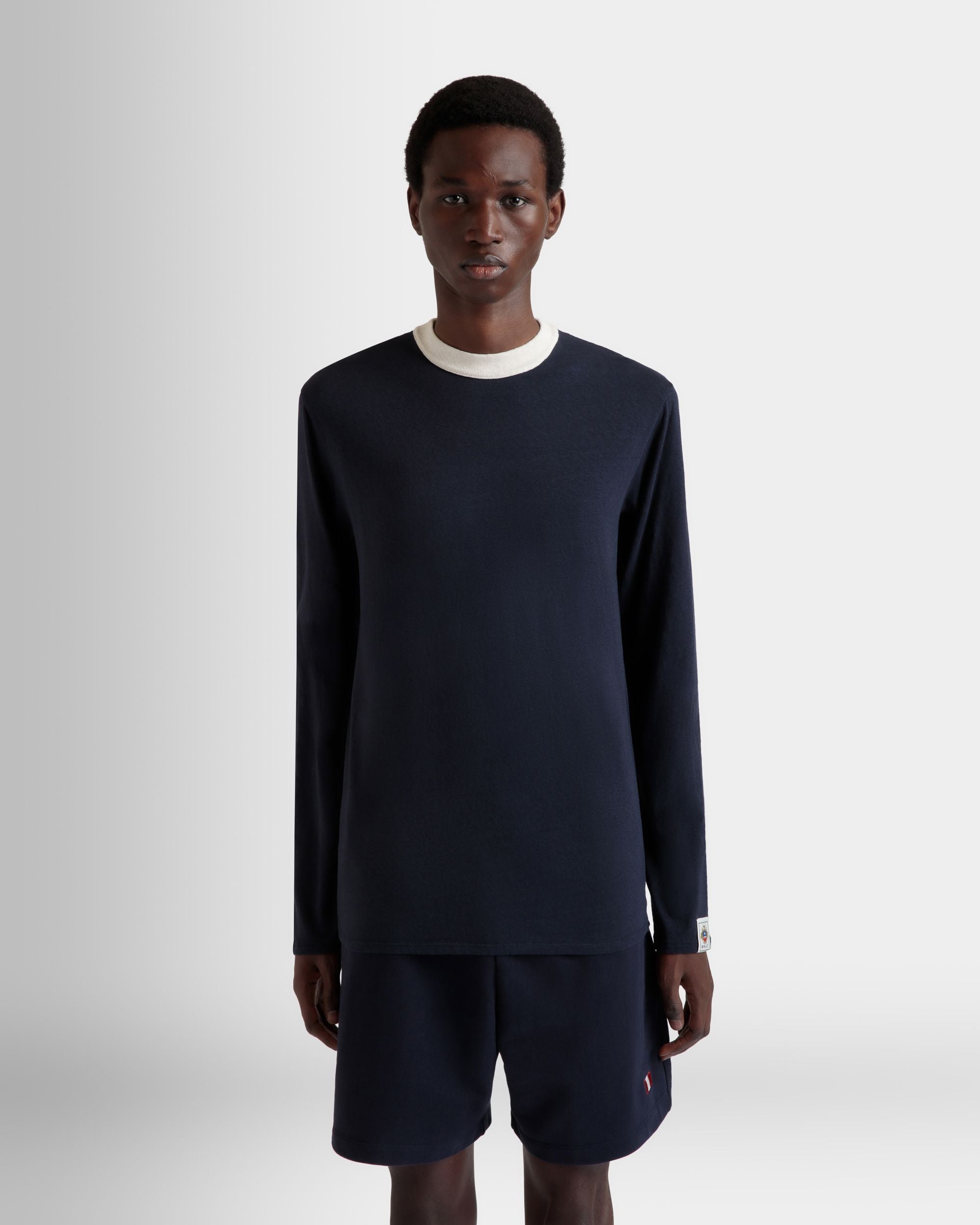 Camiseta De Manga Larga De Algodón Elástico Navy Blue - Hombre - Bally - 08