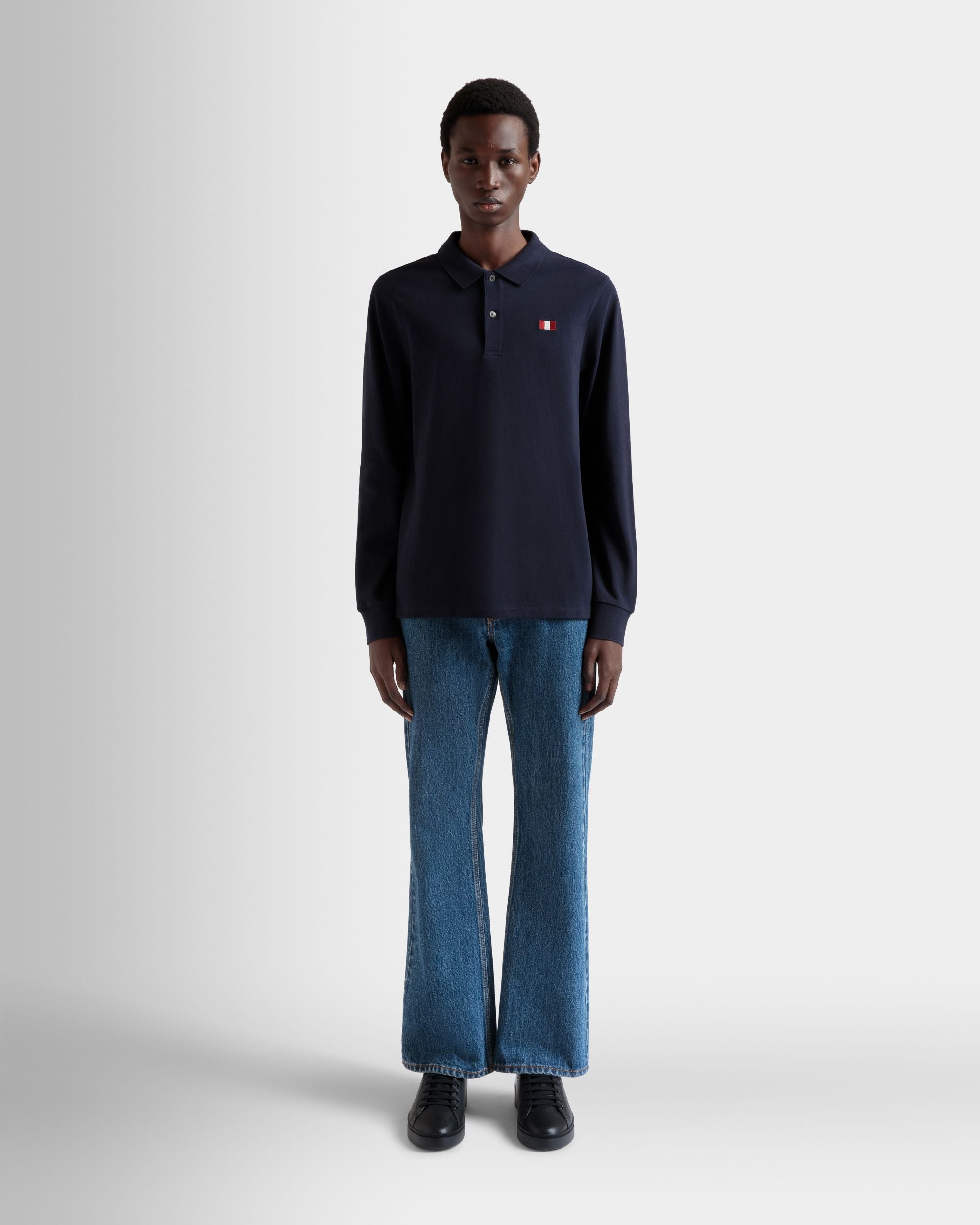 Polo De Manga Larga De Algodón Navy Blue Con Bally Flag - Hombre - Bally - 02