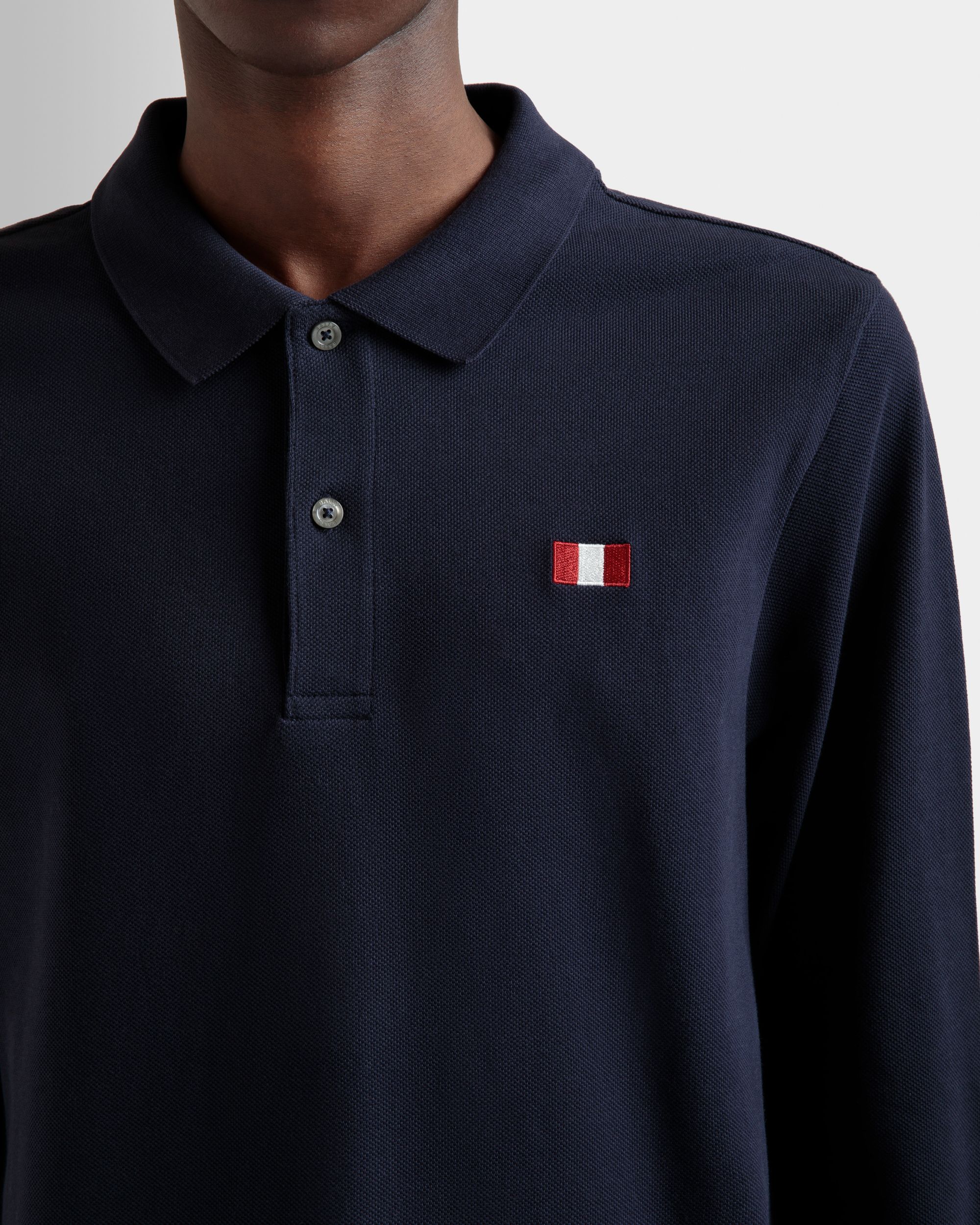 Polo De Manga Larga De Algodón Navy Blue Con Bally Flag - Hombre - Bally - 03