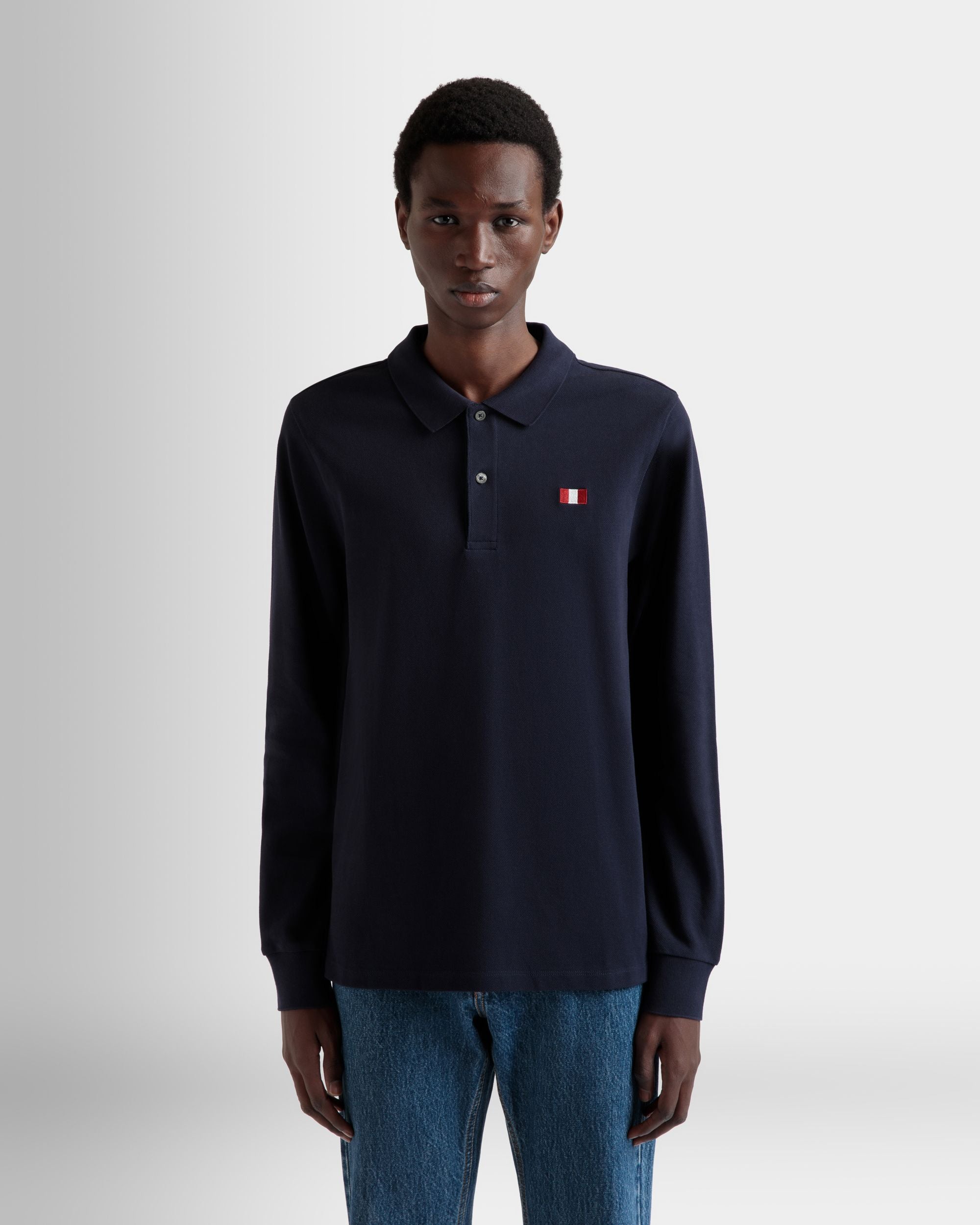 Polo De Manga Larga De Algodón Navy Blue Con Bally Flag - Hombre - Bally - 08