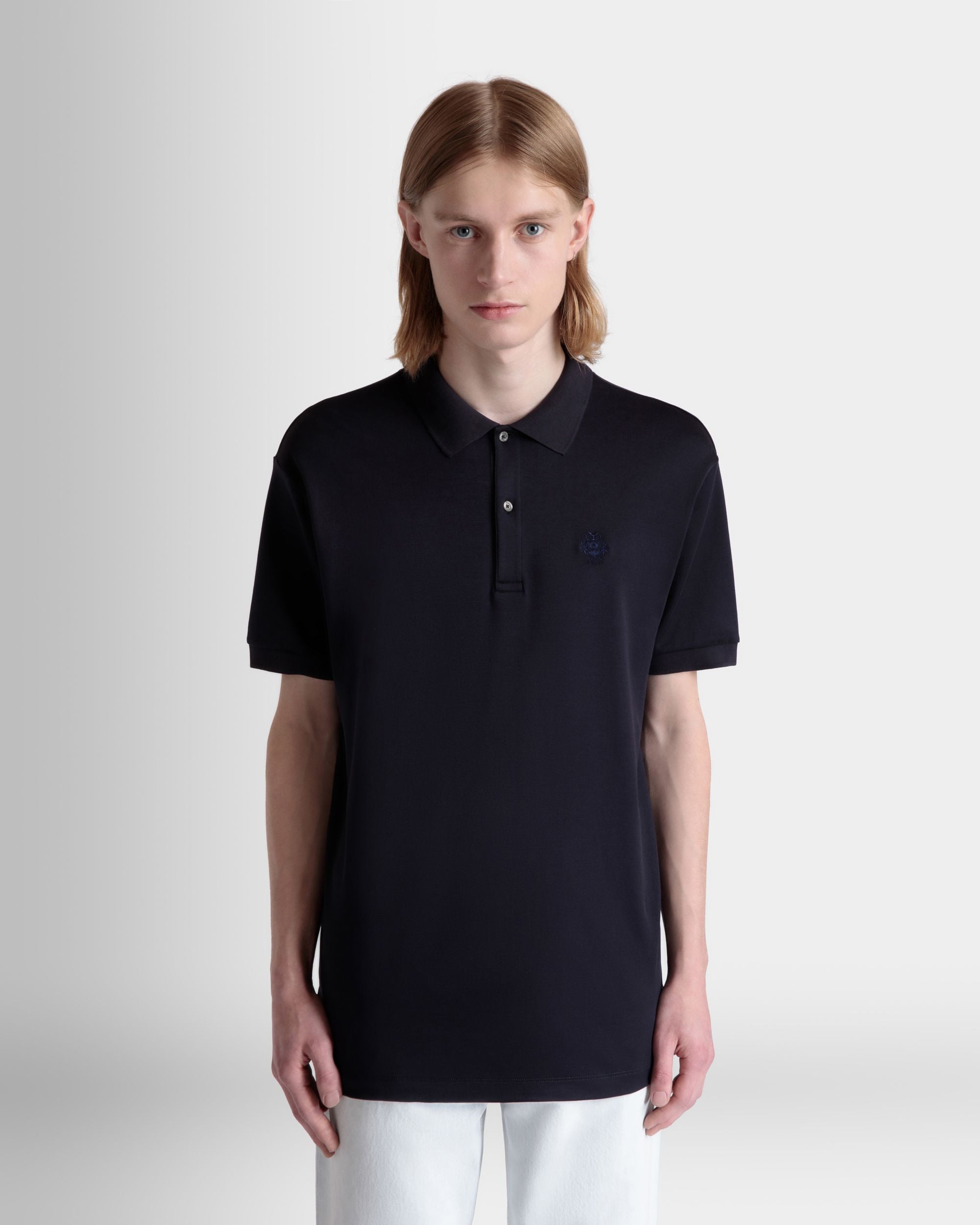 Polo De Manga Corta Con Escudo Bally Crest De Mezcla De Algodón Y Seda Navy Blue - Hombre - Bally - 09