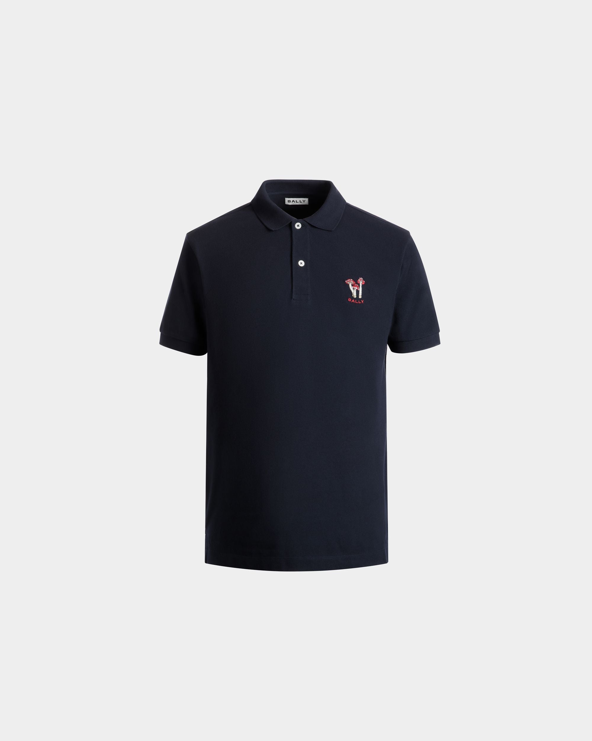 Polo Shirt With Enchanting Mushrooms in Navy Blue Cotton - Men's - Bally - 01