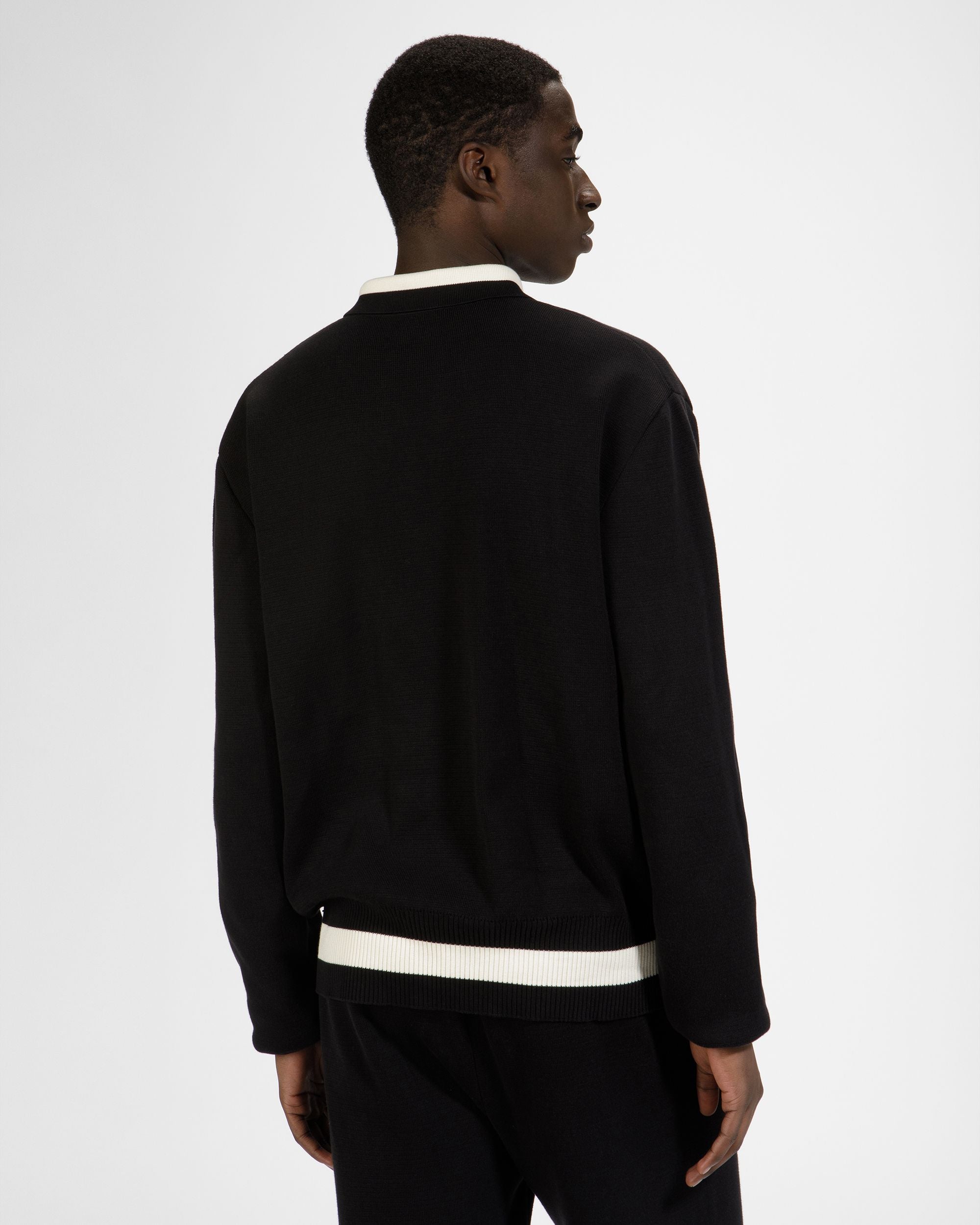 Knitted Cotton Polo Shirt In Black - Men's - Bally - 04