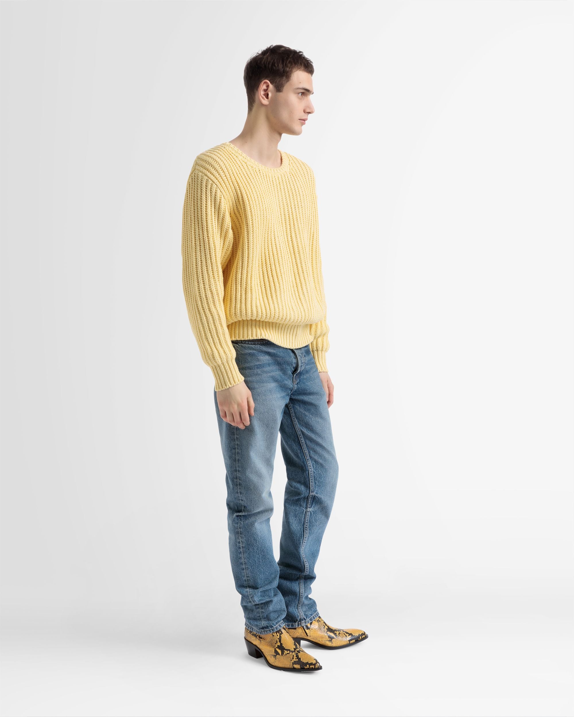 Jersey De Punto De Algodón Con Cuello Redondo En Amarillo - Hombre - Bally - 04