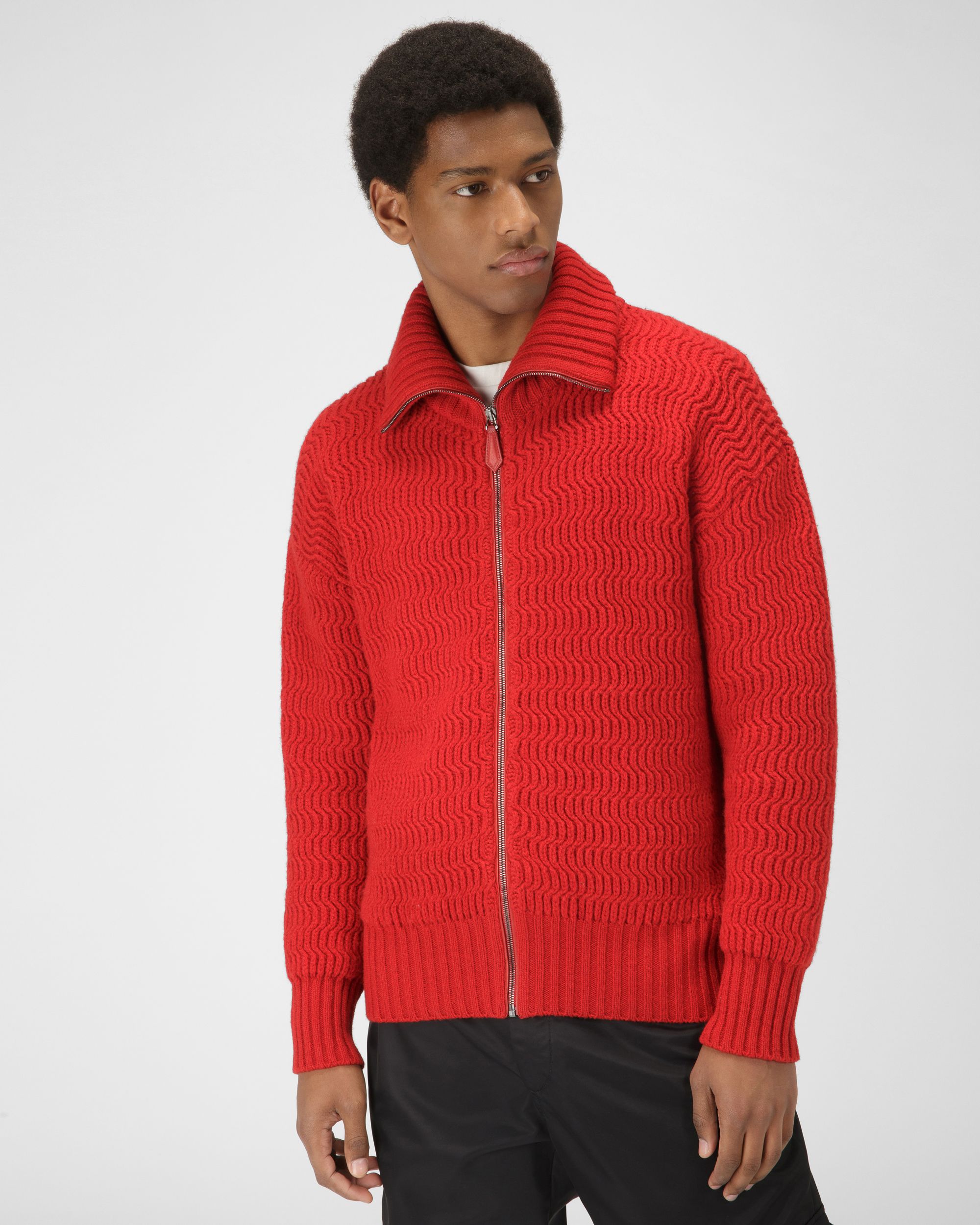 Cárdigan Con Cremallera Cuello Vuelto En Lana Y Cachemir De Color Rojo - Hombre - Bally - 01