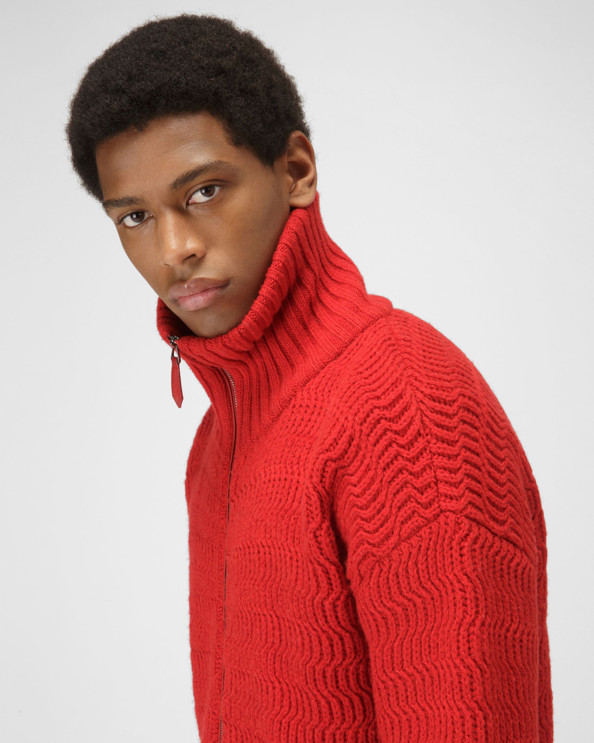 Cárdigan Con Cremallera Cuello Vuelto En Lana Y Cachemir De Color Rojo - Hombre - Bally - 02
