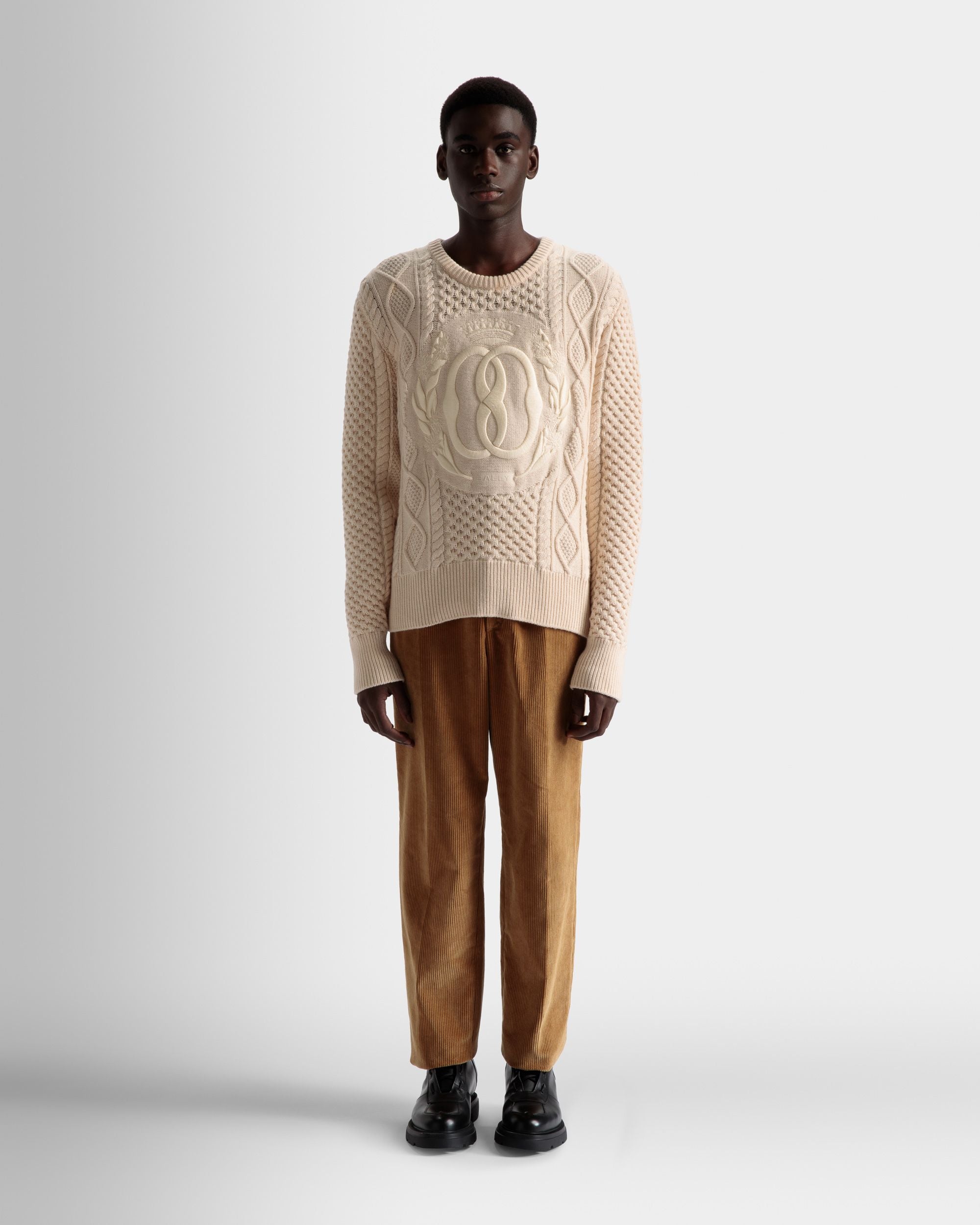 Shawl Neck Cardigan In Bone Wool - Men's - Bally - 01