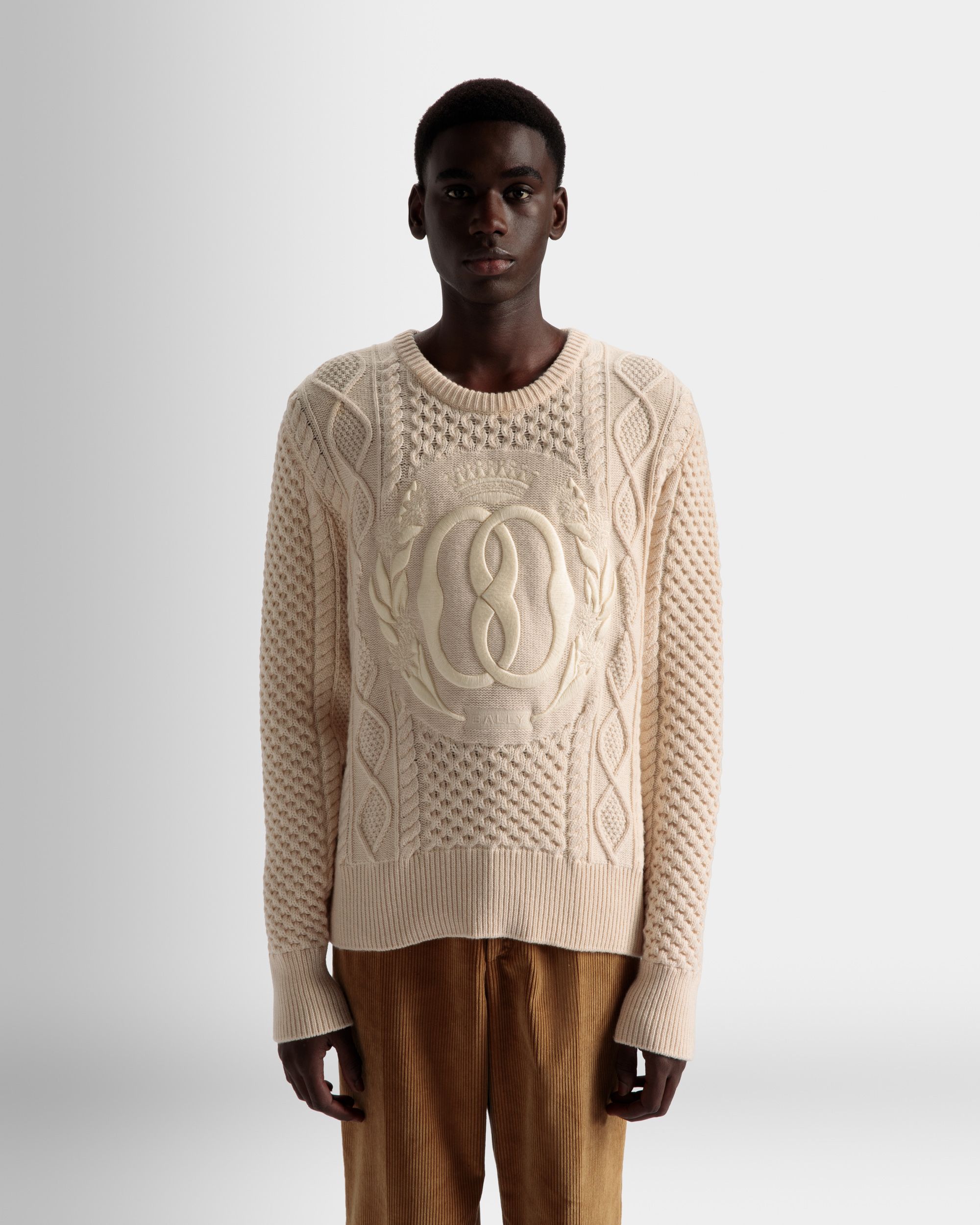 Shawl Neck Cardigan In Bone Wool - Men's - Bally - 02