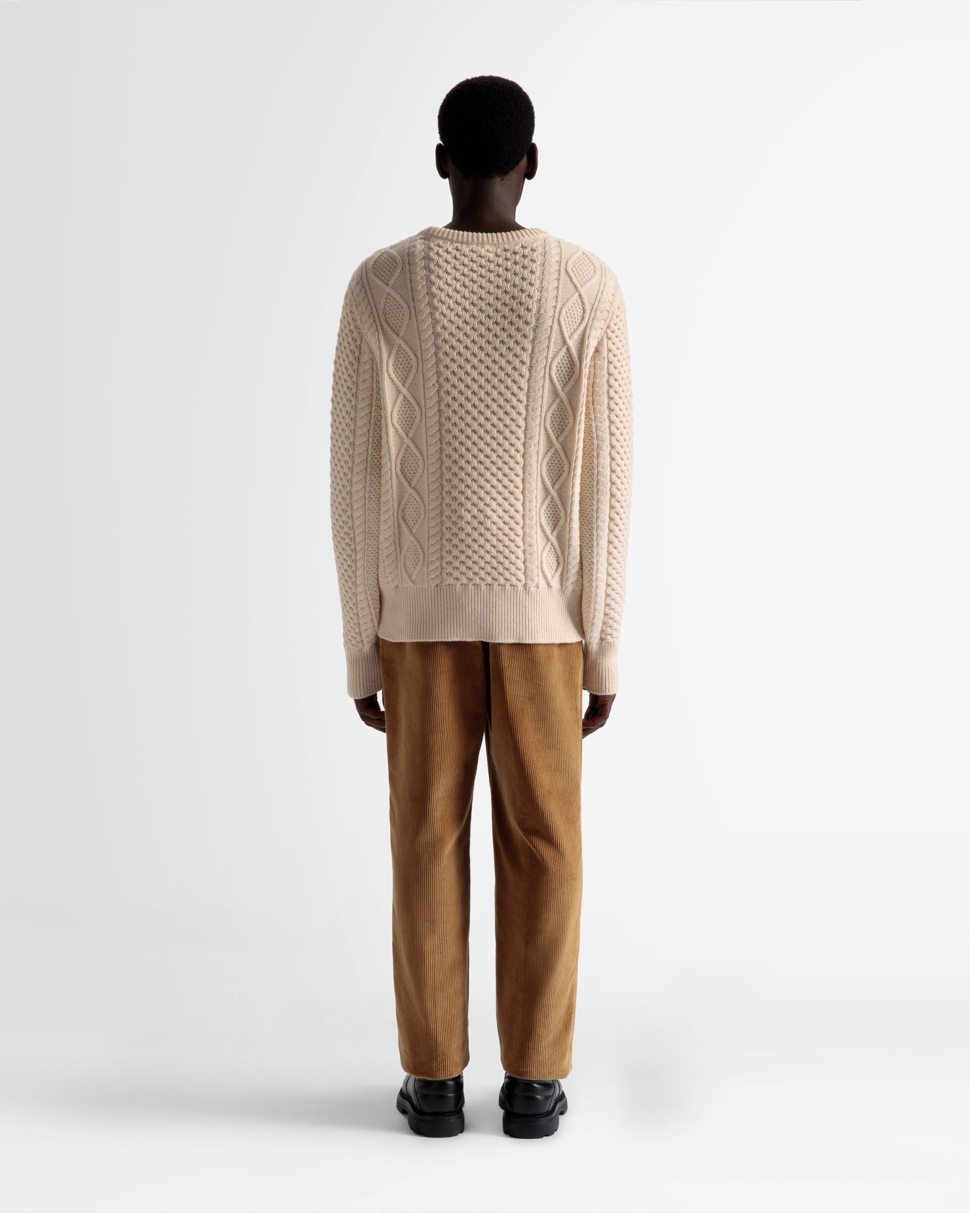 Shawl Neck Cardigan In Bone Wool - Men's - Bally - 05