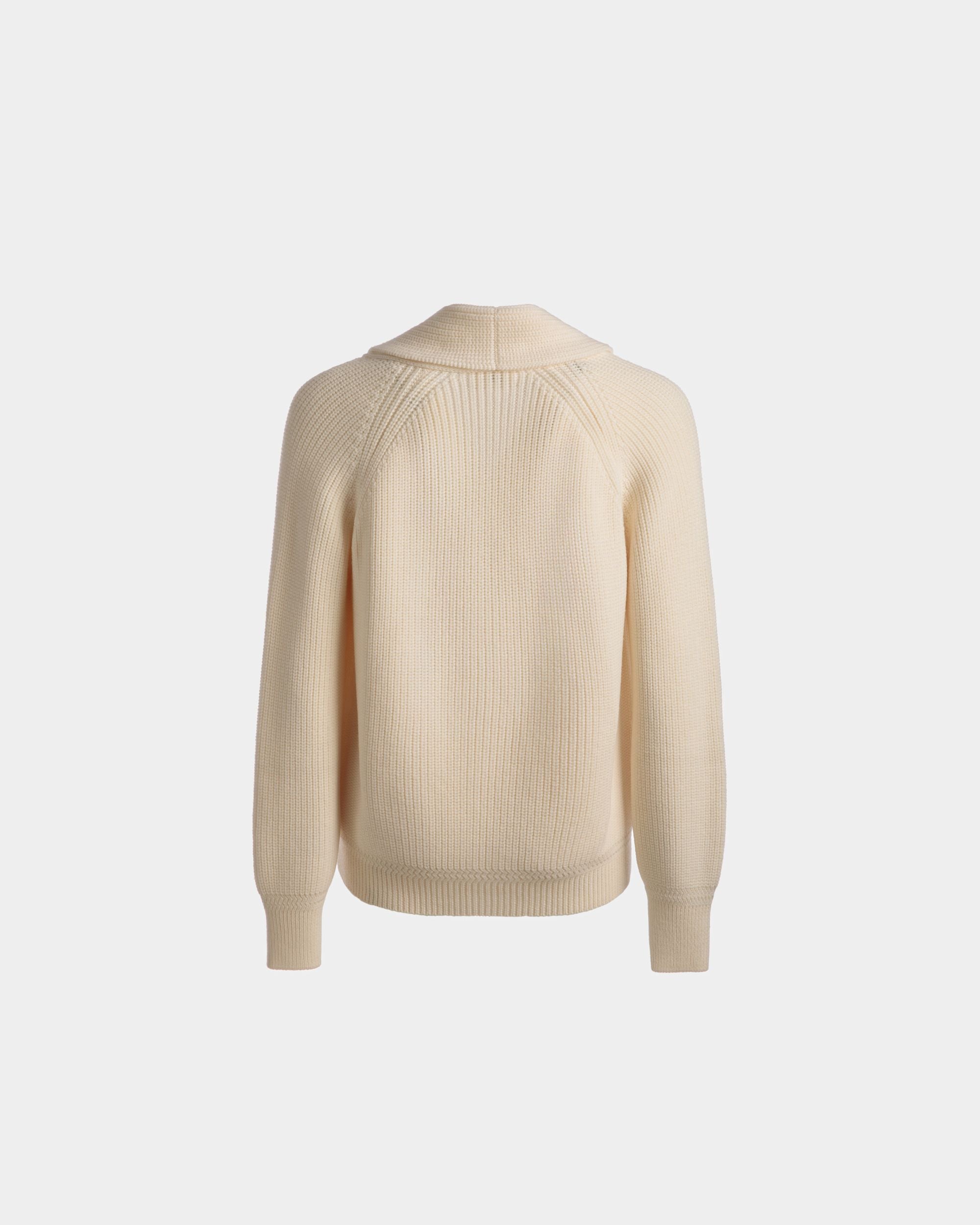 Shawl Neck Cardigan In Bone Wool - Men's - Bally - 06