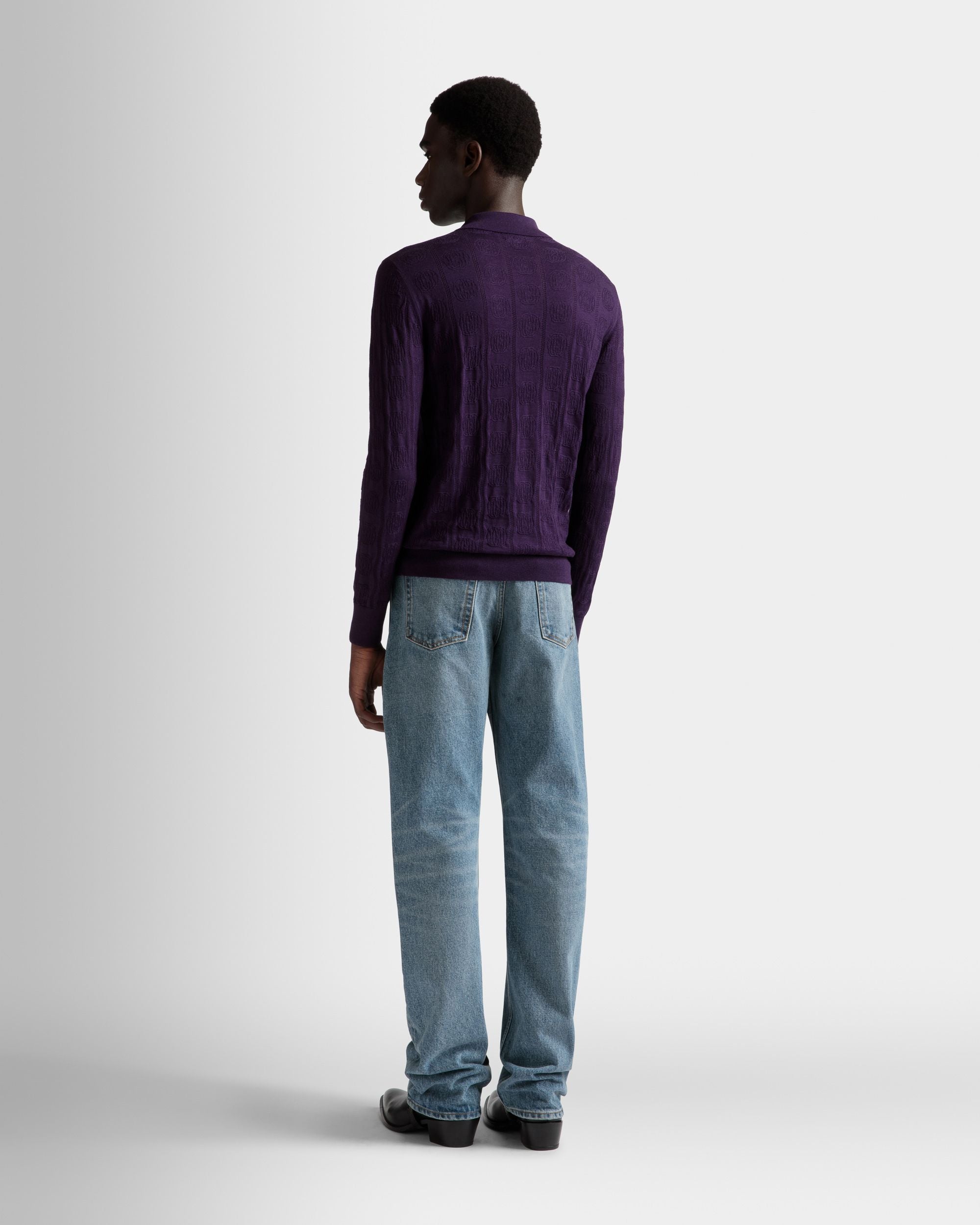 Long Sleeve Polo In Orchid Wool - Men's - Bally - 06