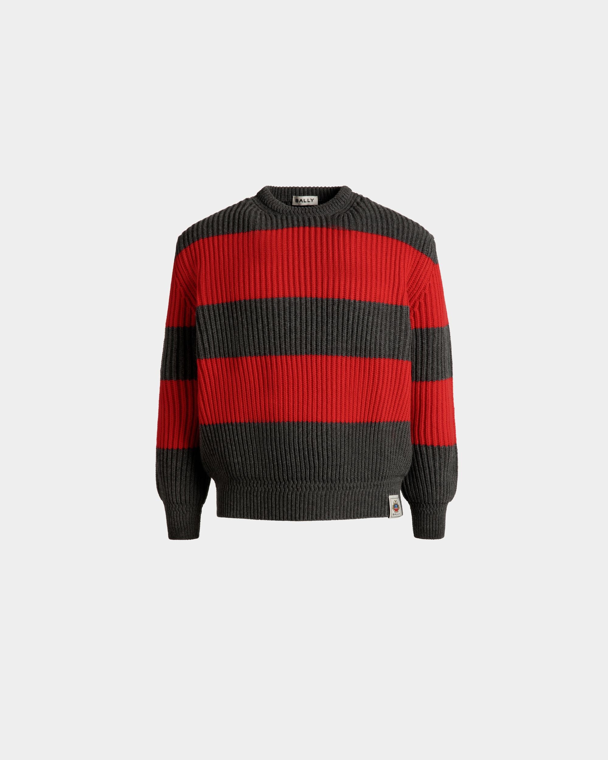 Jersey De Cuello Redondo Con Logo Bally Crest De Lana Candy Red Y Gris Oscuro - Hombre - Bally - 01
