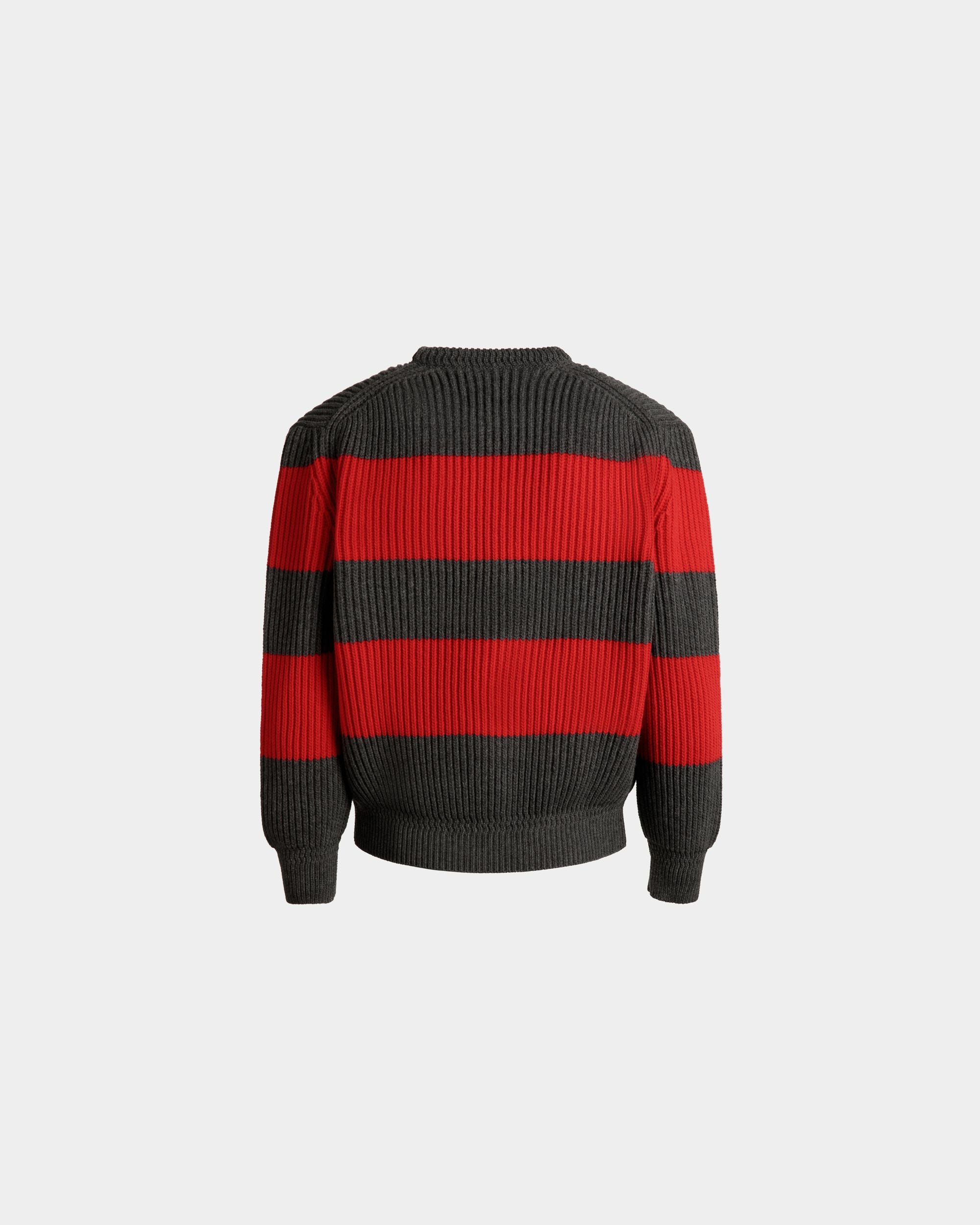 Jersey De Cuello Redondo Con Logo Bally Crest De Lana Candy Red Y Gris Oscuro - Hombre - Bally - 03