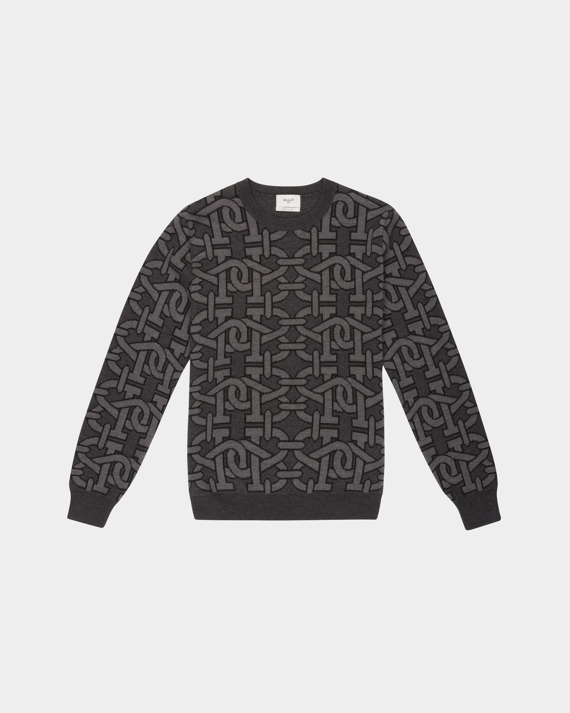 B-Chain Knitted Crew Neck In Gray Wool - Men's - Bally - 01