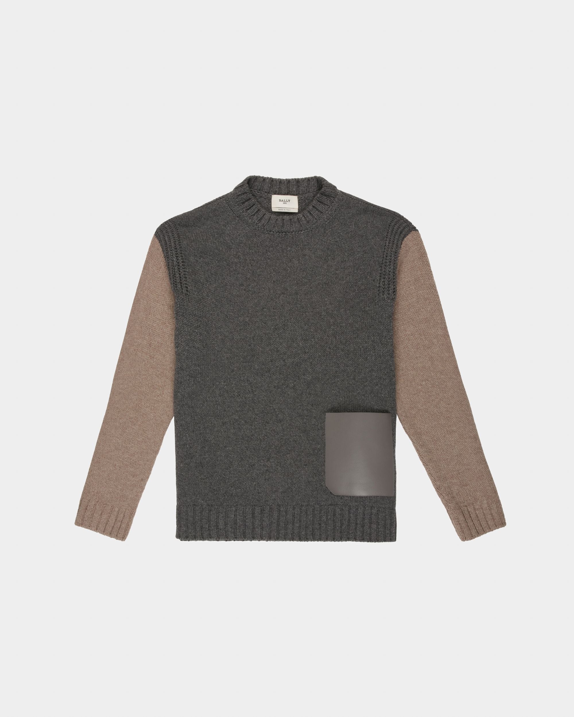 Knitted Crew Neck In Gray Melange And Fossil Merino Wool - Men's - Bally - 01