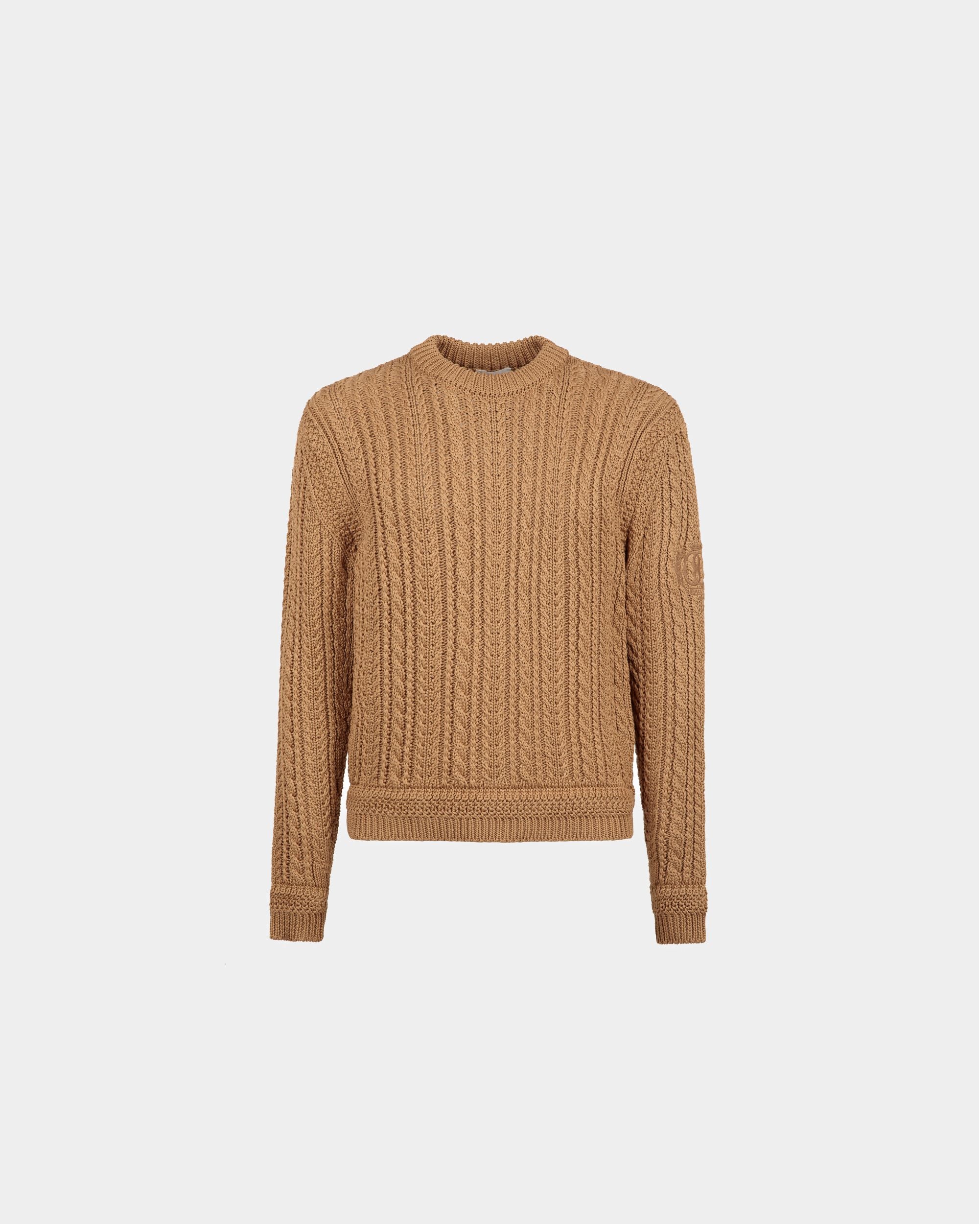 Cable-knit Sweater in Camel Cotton - Men's - Bally - 01