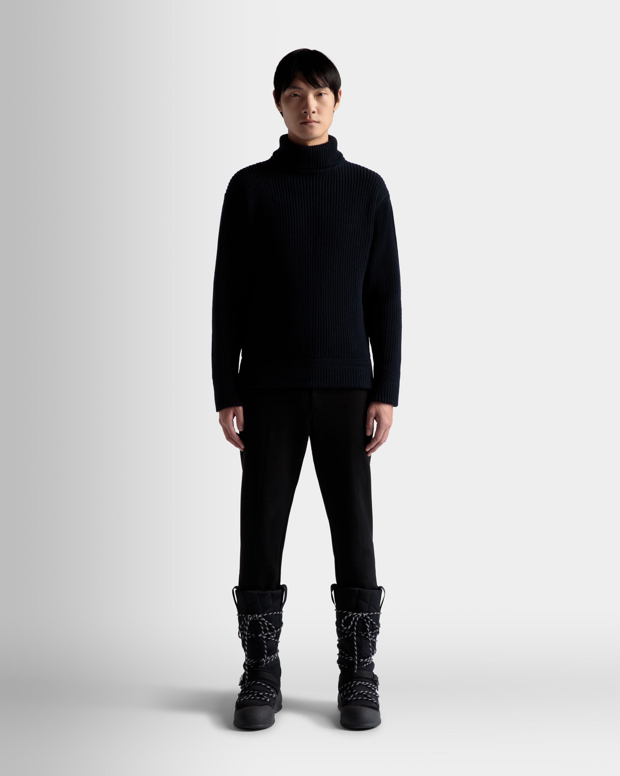 Turtleneck Sweater In Dark Blue Wool - Men's - Bally - 02