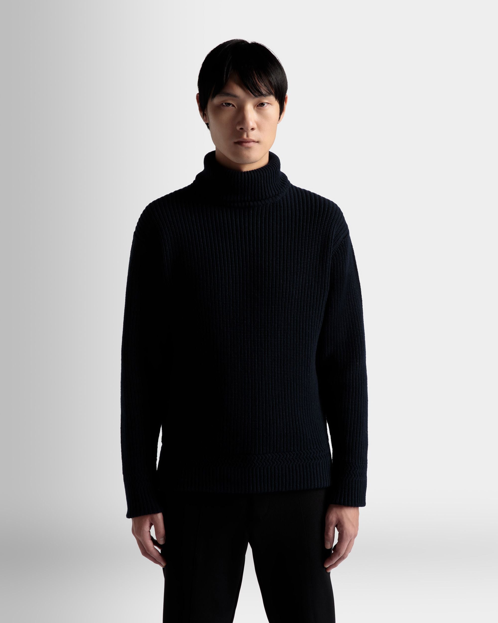 Turtleneck Sweater In Dark Blue Wool - Men's - Bally - 03