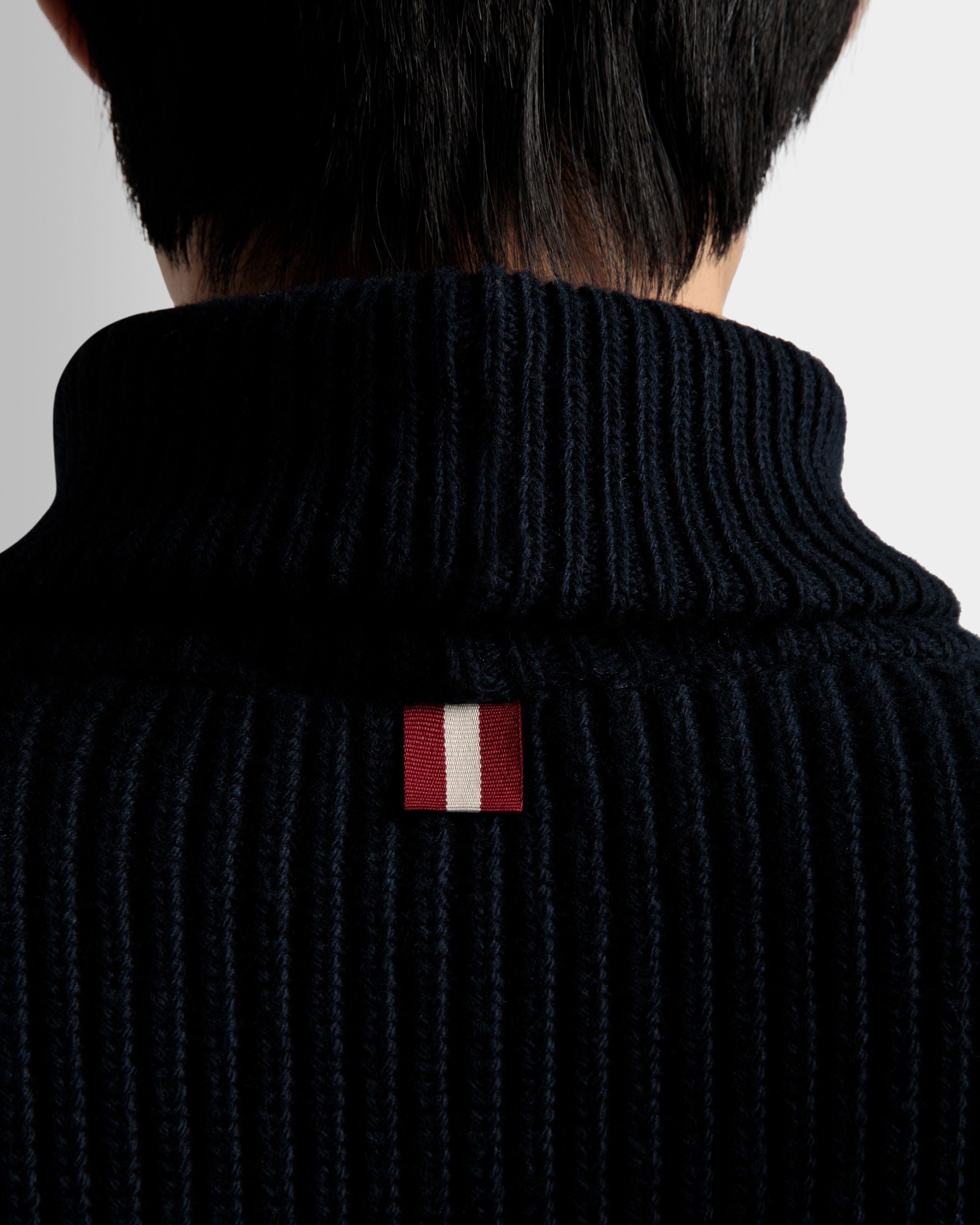 Turtleneck Sweater In Dark Blue Wool - Men's - Bally - 04