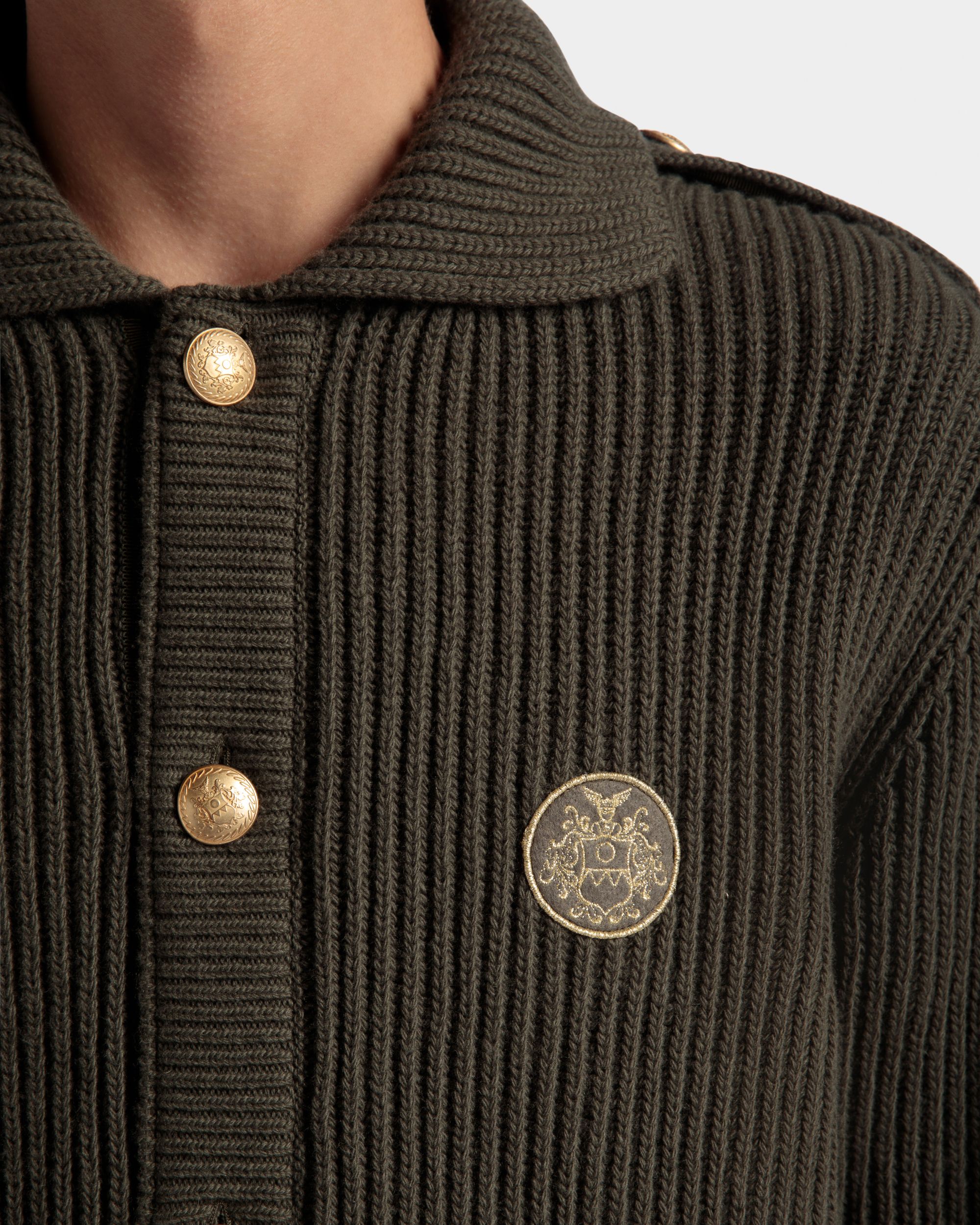 Adrien Brody Travel Collection Cardigan In Military Green Wool - Men's - Bally - 04