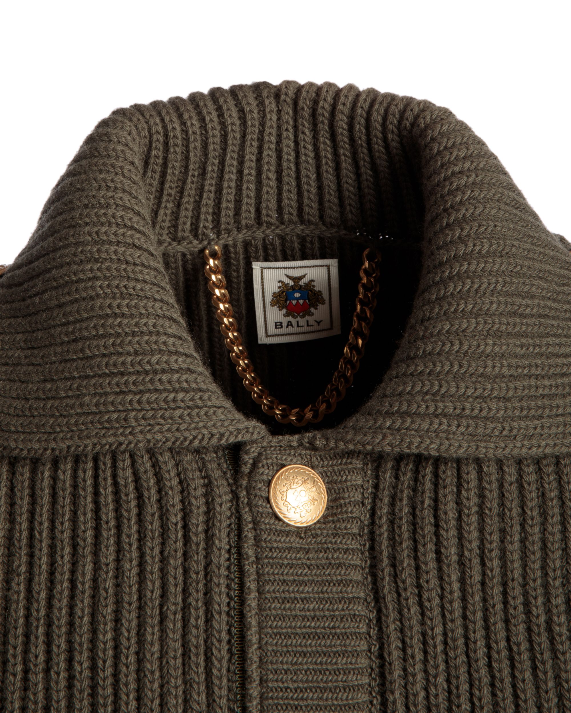 Adrien Brody Travel Collection Cardigan In Military Green Wool - Men's - Bally - 05