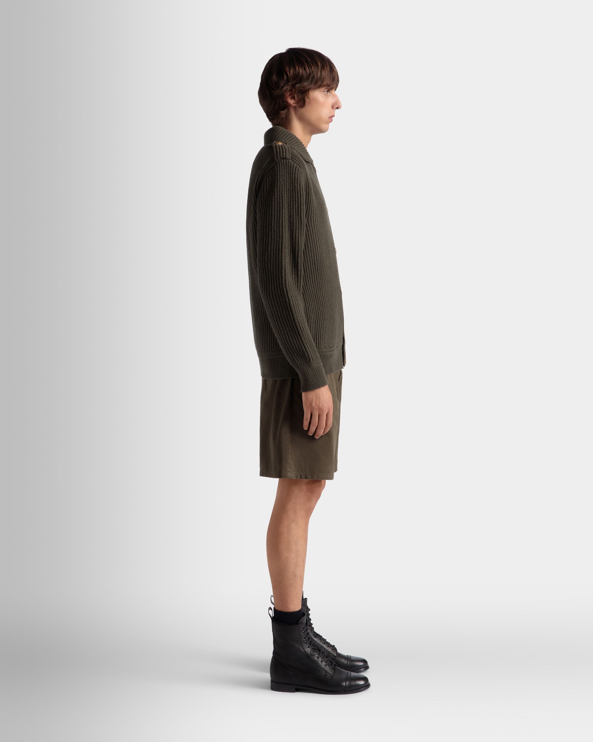 Adrien Brody Travel Collection Cardigan In Military Green Wool - Men's - Bally - 07