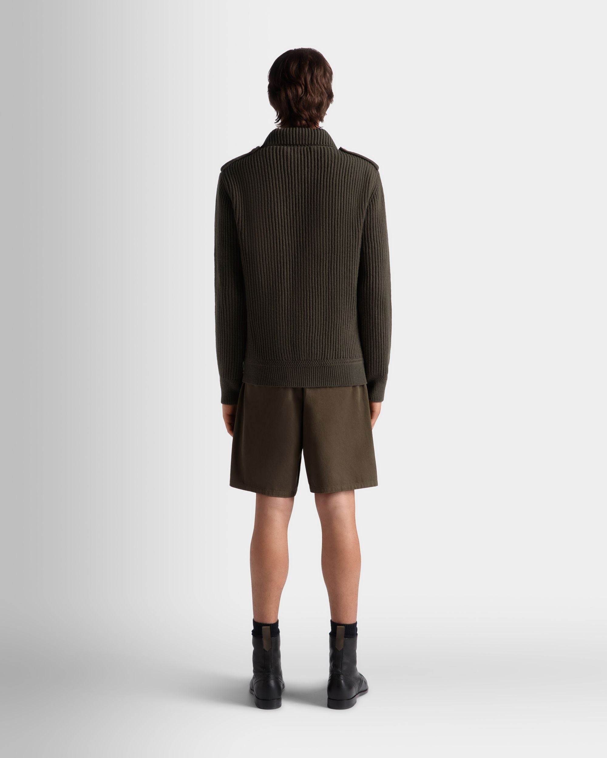 Adrien Brody Travel Collection Cardigan In Military Green Wool - Men's - Bally - 08