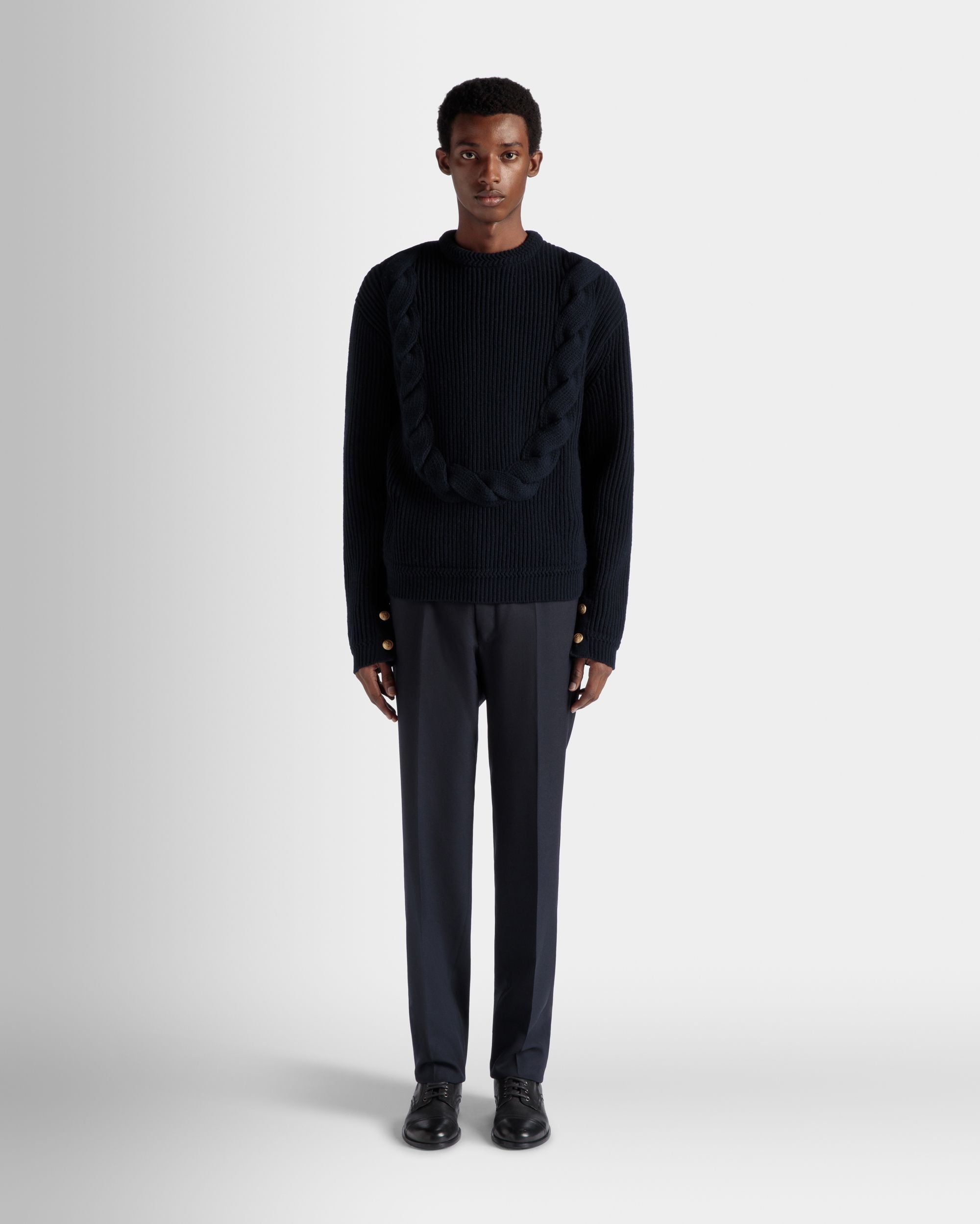 Adrien Brody Travel Collection Crewneck Sweater In Navy Blue Wool - Men's - Bally - 02