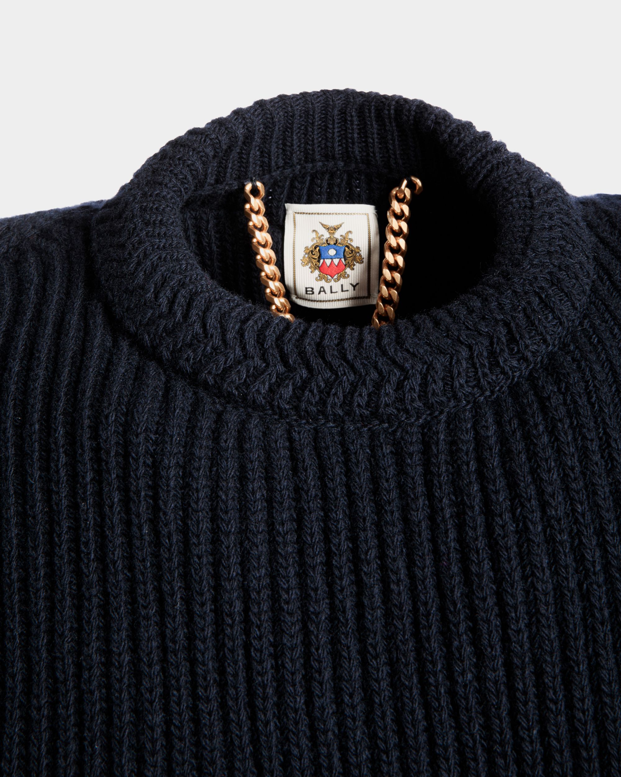 Adrien Brody Travel Collection Crewneck Sweater In Navy Blue Wool - Men's - Bally - 05