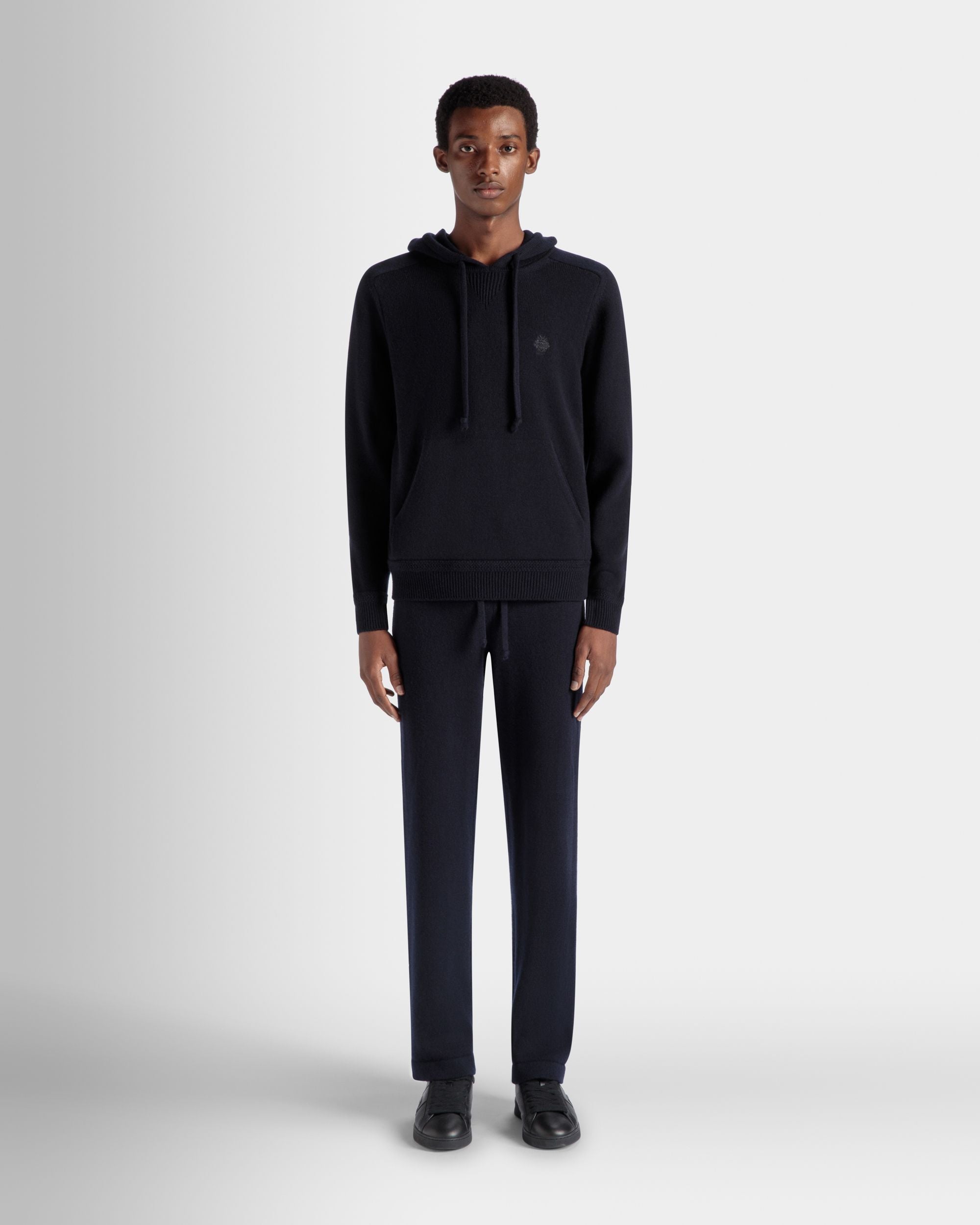 Adrien Brody Travel Collection Hoodie In Navy Blue Wool Blend - Men's - Bally - 02