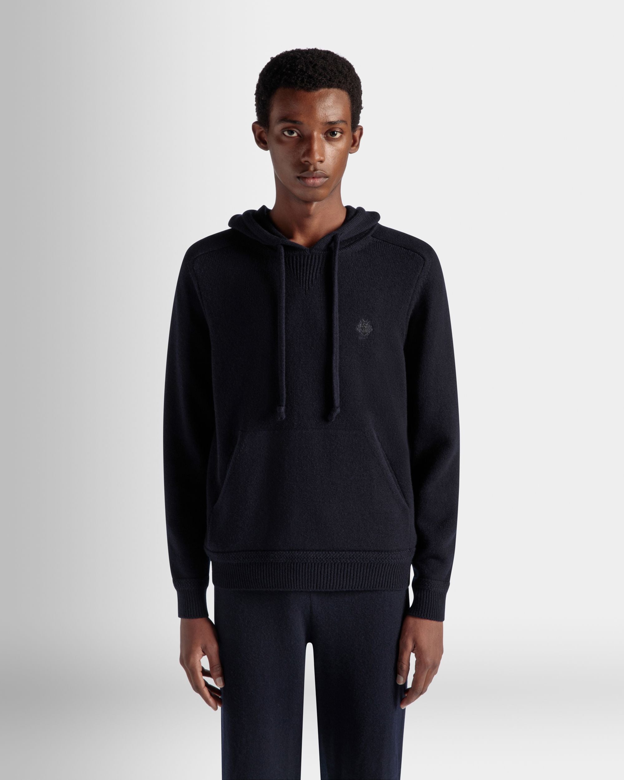 Adrien Brody Travel Collection Hoodie In Navy Blue Wool Blend - Men's - Bally - 03