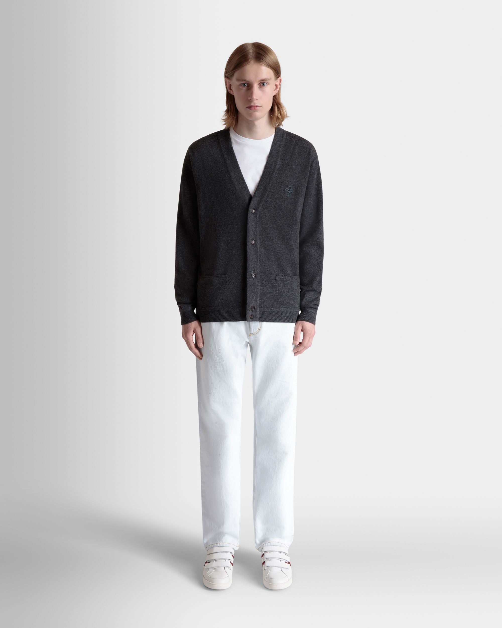 Cárdigan De Cachemira Gris Oscuro Con Escudo Bally Crest - Hombre - Bally - 02