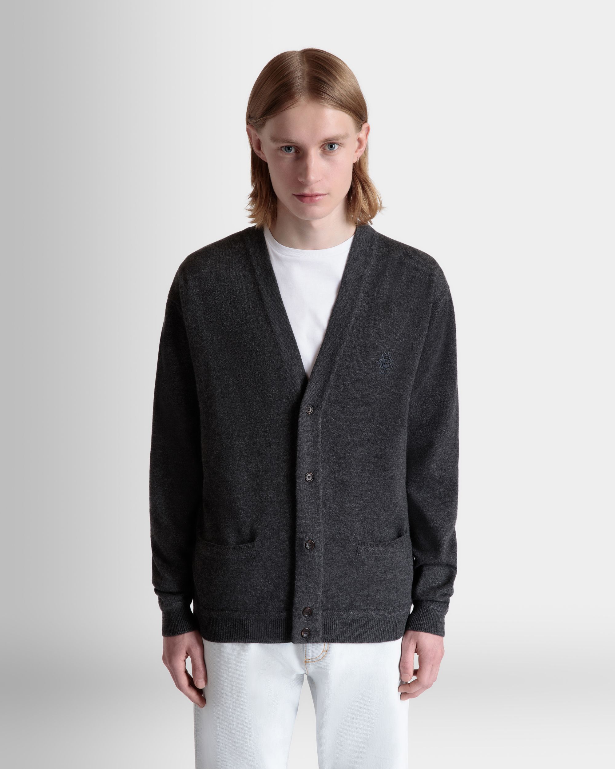Cárdigan De Cachemira Gris Oscuro Con Escudo Bally Crest - Hombre - Bally - 08