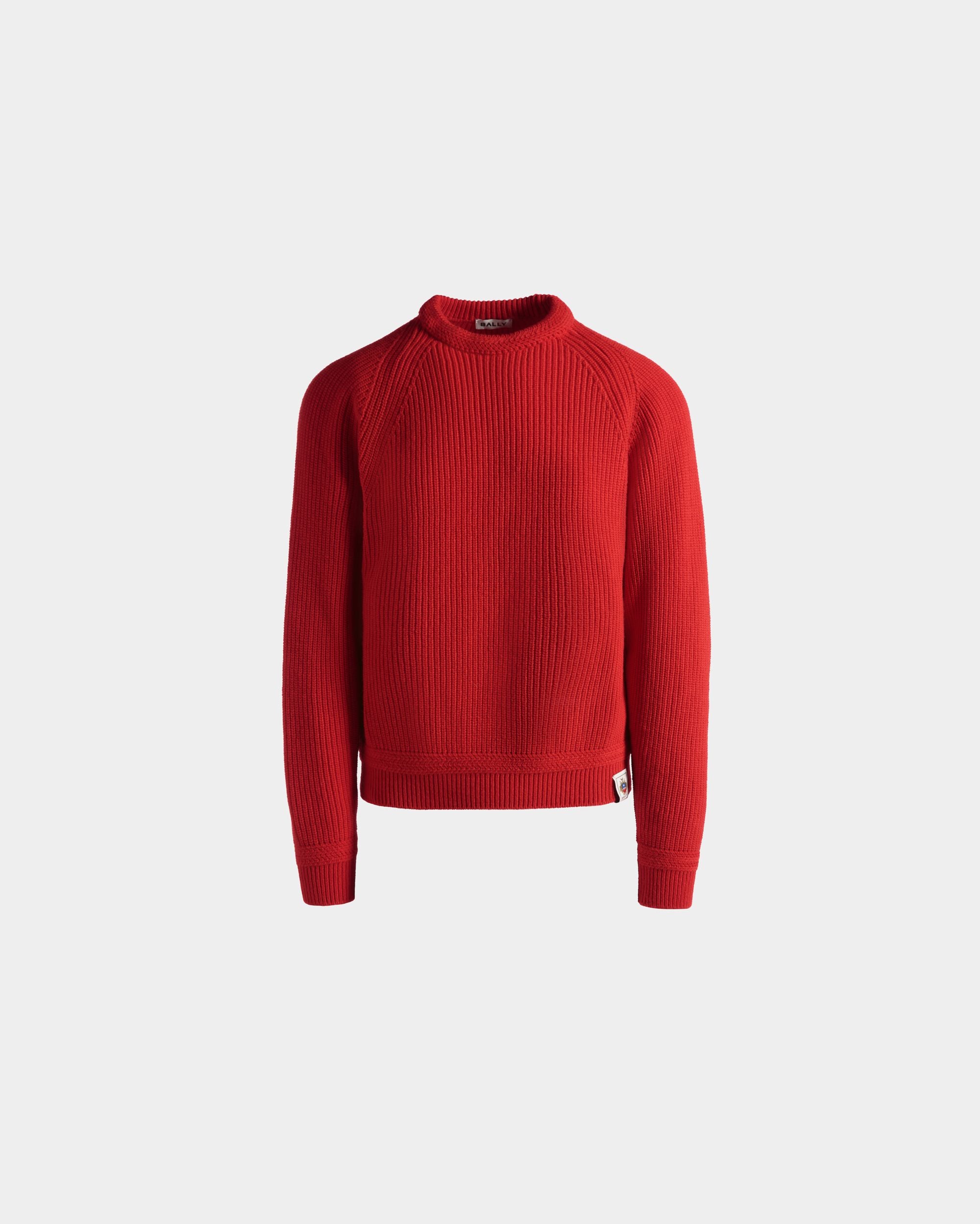 Crewneck Sweater With Bally Crest Logo In Candy Red Wool - Men's - Bally - 01