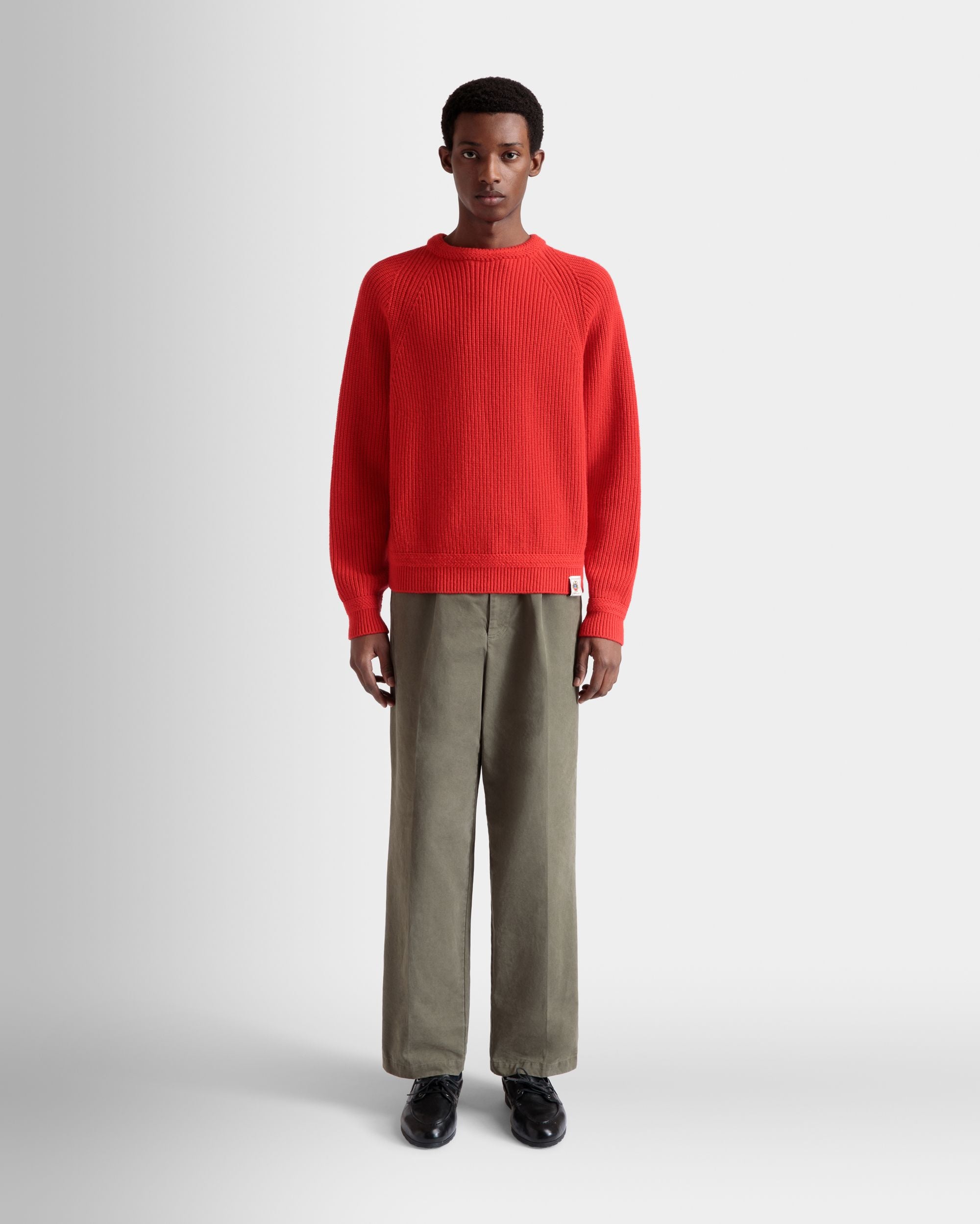 Crewneck Sweater With Bally Crest Logo In Candy Red Wool - Men's - Bally - 02