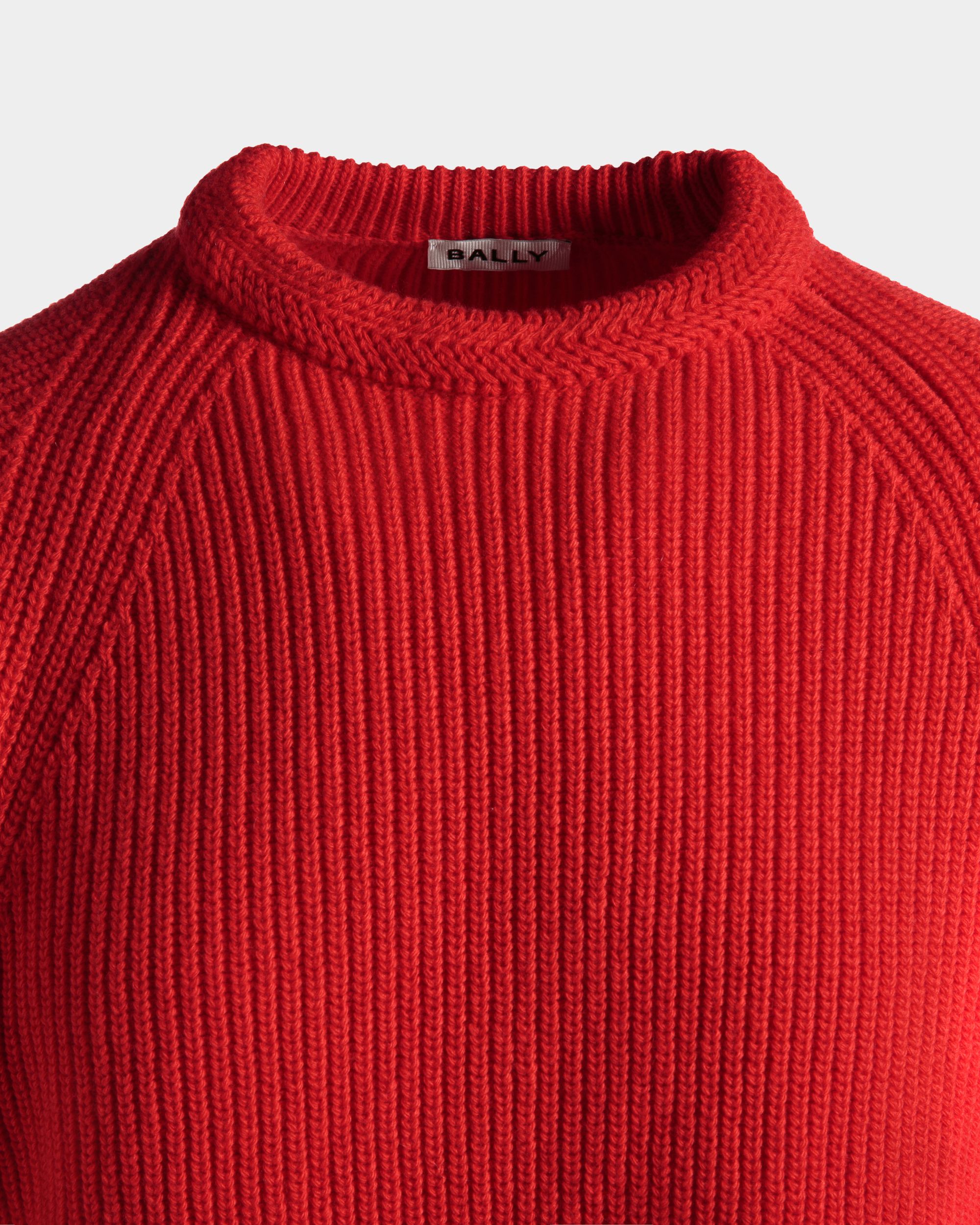 Crewneck Sweater With Bally Crest Logo In Candy Red Wool - Men's - Bally - 06