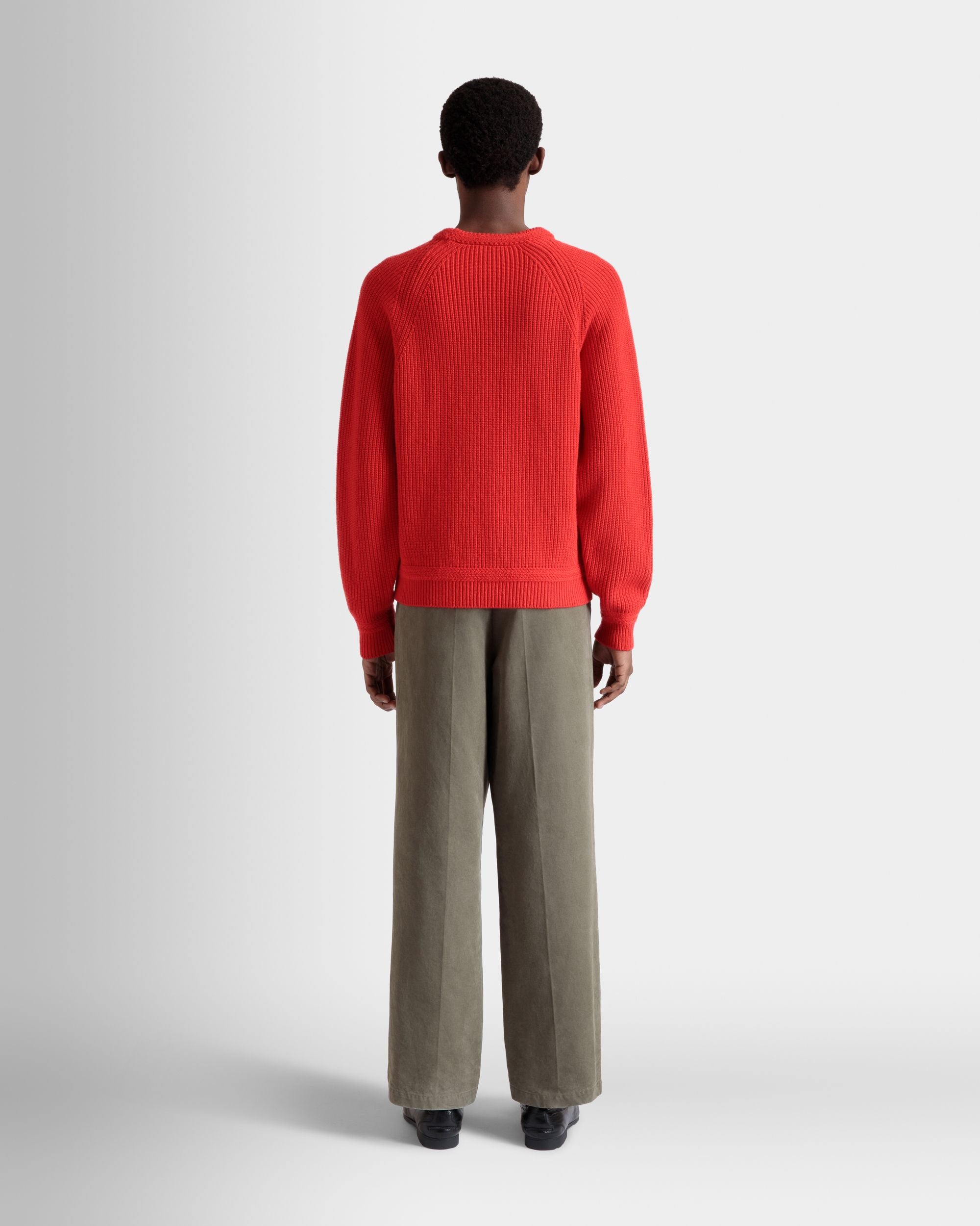 Crewneck Sweater With Bally Crest Logo In Candy Red Wool - Men's - Bally - 08